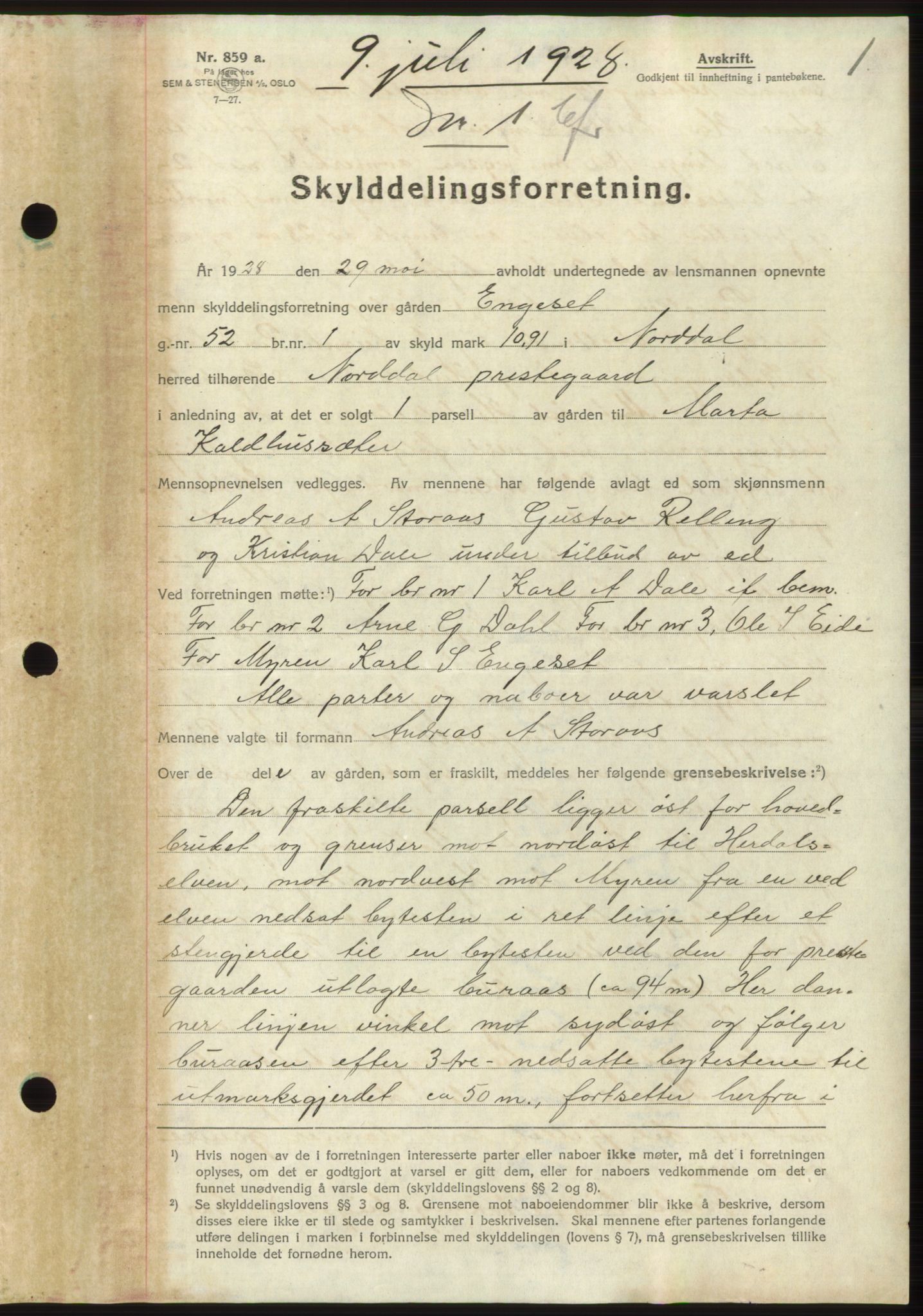 Nordre Sunnmøre sorenskriveri, AV/SAT-A-0006/1/2/2C/2Ca/L0042: Mortgage book no. 42, 1928-1928, Deed date: 09.07.1928