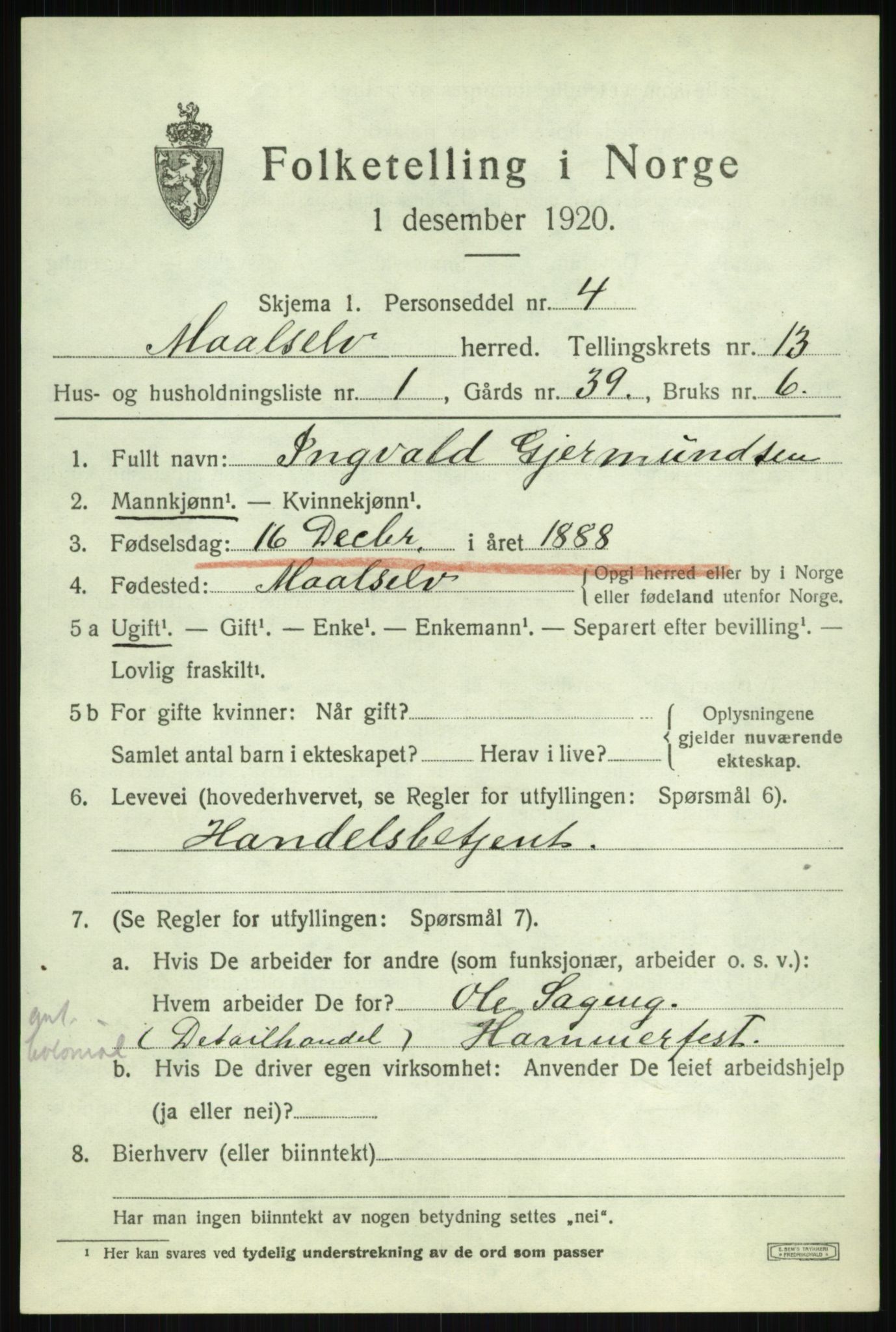 SATØ, 1920 census for Målselv, 1920, p. 6731