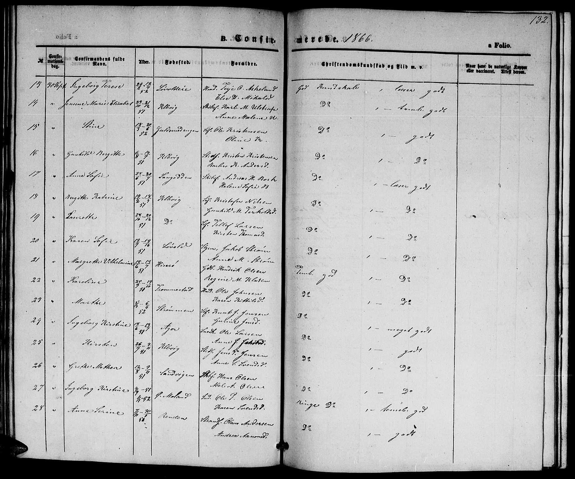 Hisøy sokneprestkontor, AV/SAK-1111-0020/F/Fb/L0001: Parish register (copy) no. B 1, 1849-1872, p. 132