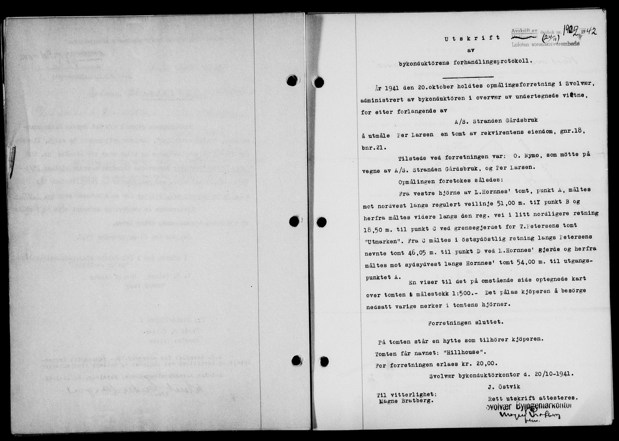 Lofoten sorenskriveri, SAT/A-0017/1/2/2C/L0010a: Mortgage book no. 10a, 1942-1943, Diary no: : 1902/1942