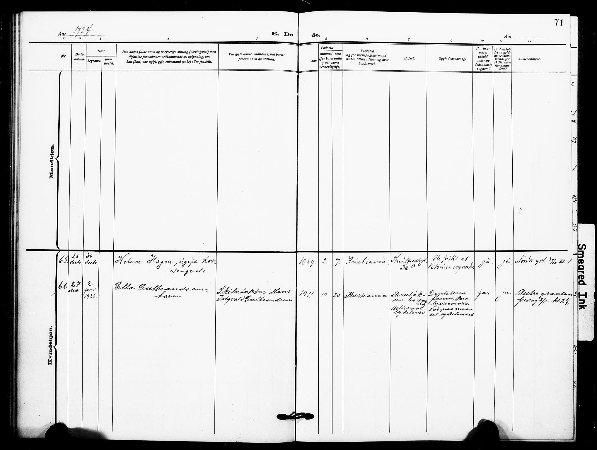 Johannes prestekontor Kirkebøker, AV/SAO-A-10852/F/Fa/L0012: Parish register (official) no. 12, 1918-1930, p. 71