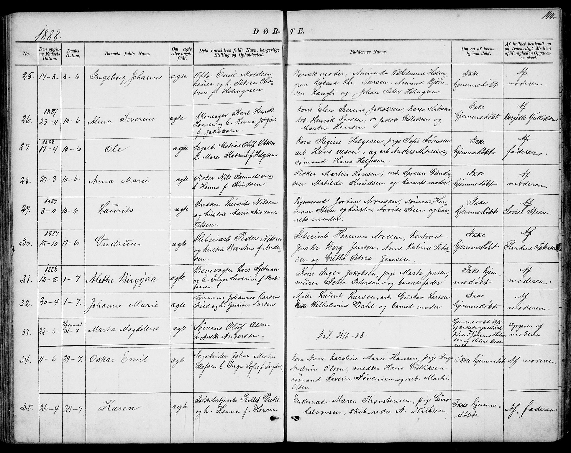 Larvik kirkebøker, AV/SAKO-A-352/G/Gb/L0003: Parish register (copy) no. II 3, 1867-1899, p. 144