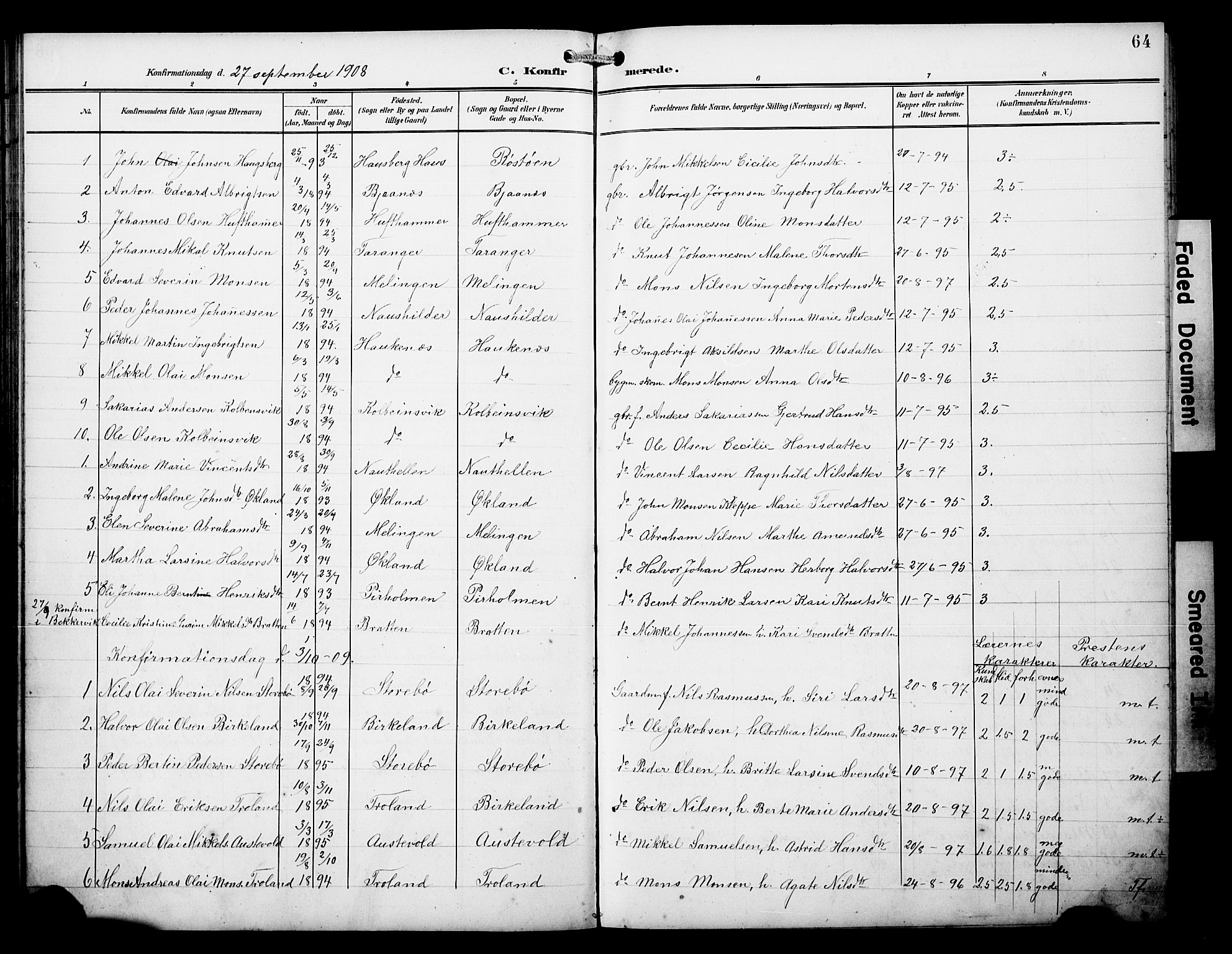 Austevoll Sokneprestembete, SAB/A-74201/H/Hab: Parish register (copy) no. A 4, 1901-1912, p. 64