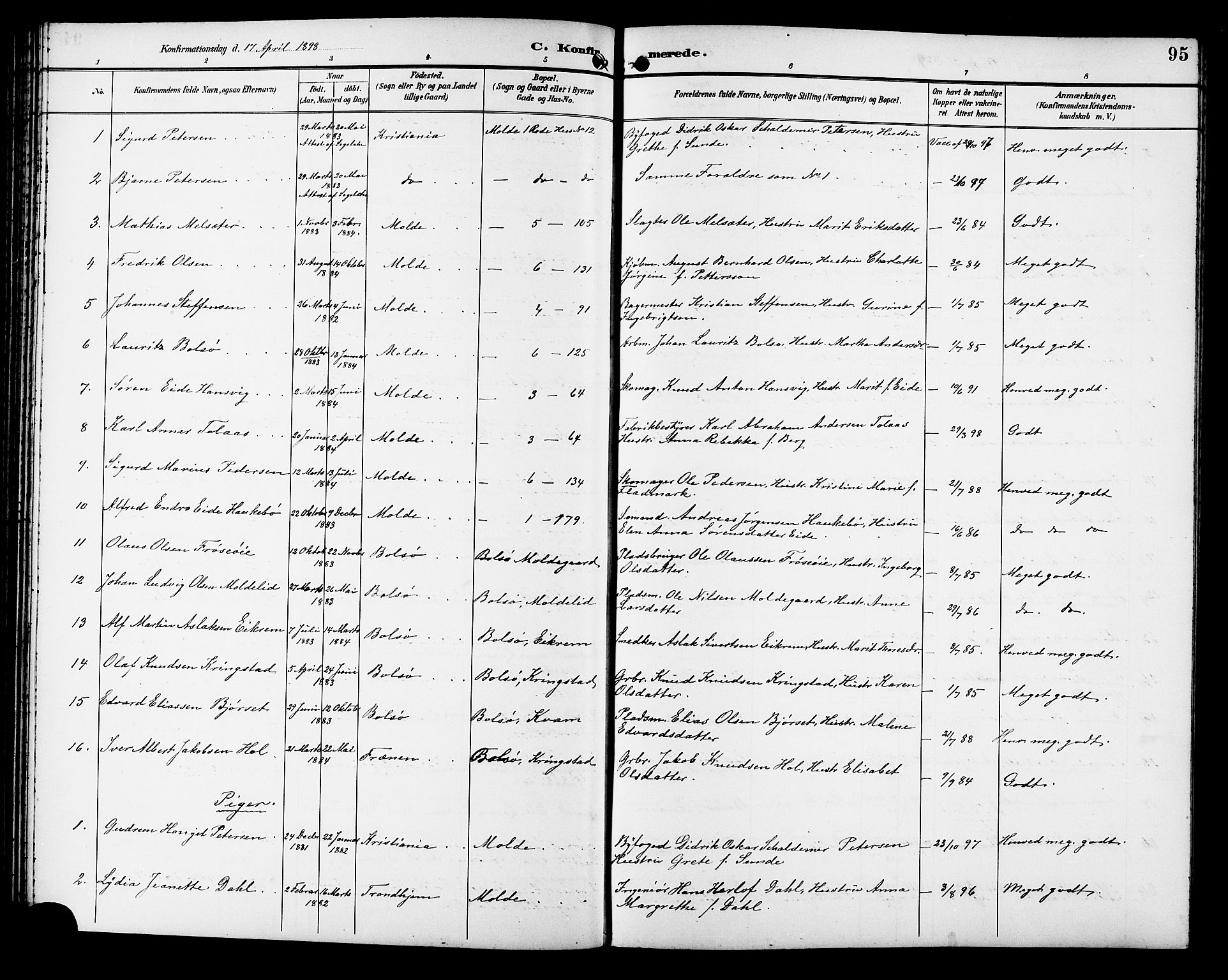 Ministerialprotokoller, klokkerbøker og fødselsregistre - Møre og Romsdal, SAT/A-1454/558/L0702: Parish register (copy) no. 558C03, 1894-1915, p. 95
