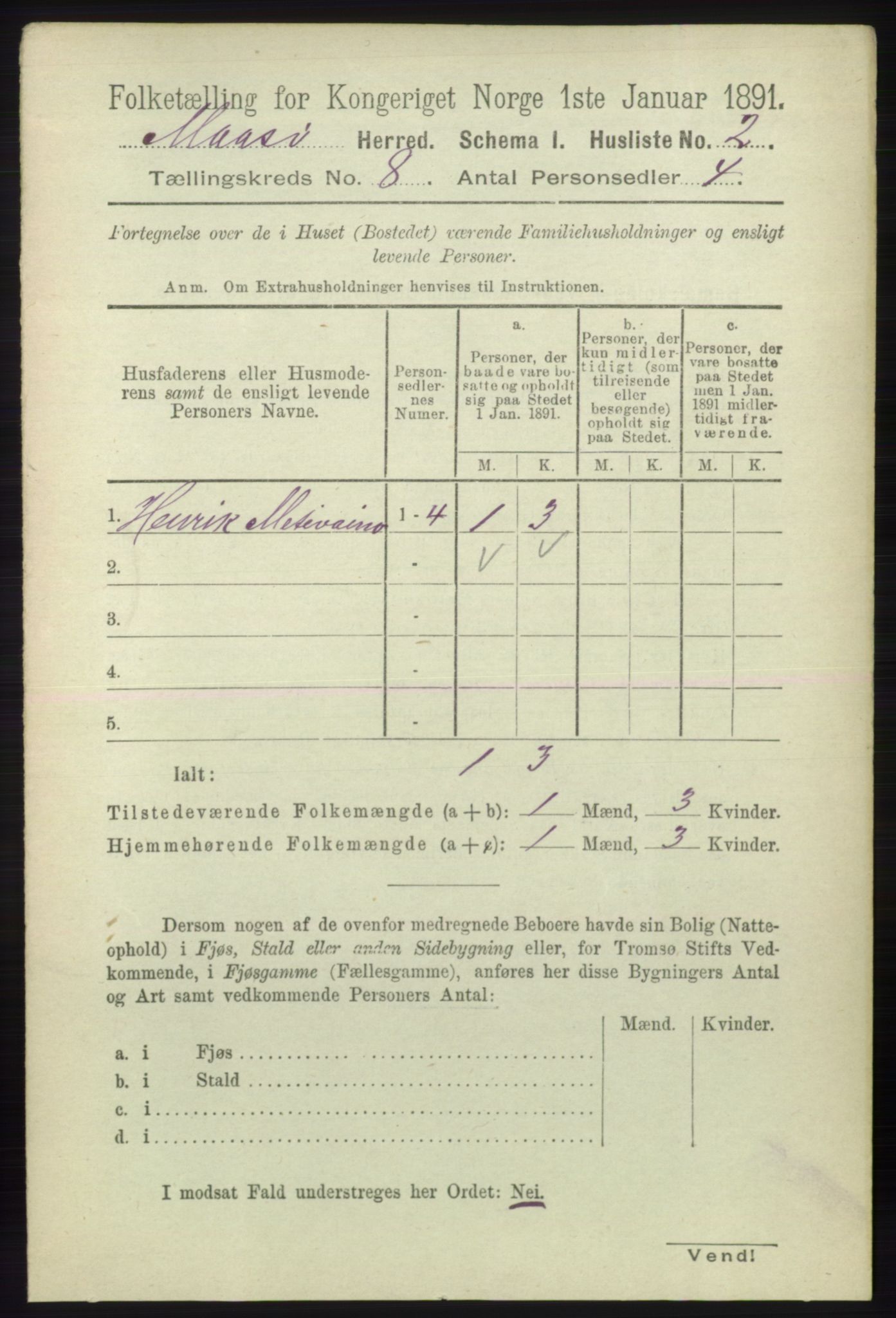 RA, 1891 census for 2018 Måsøy, 1891, p. 1500