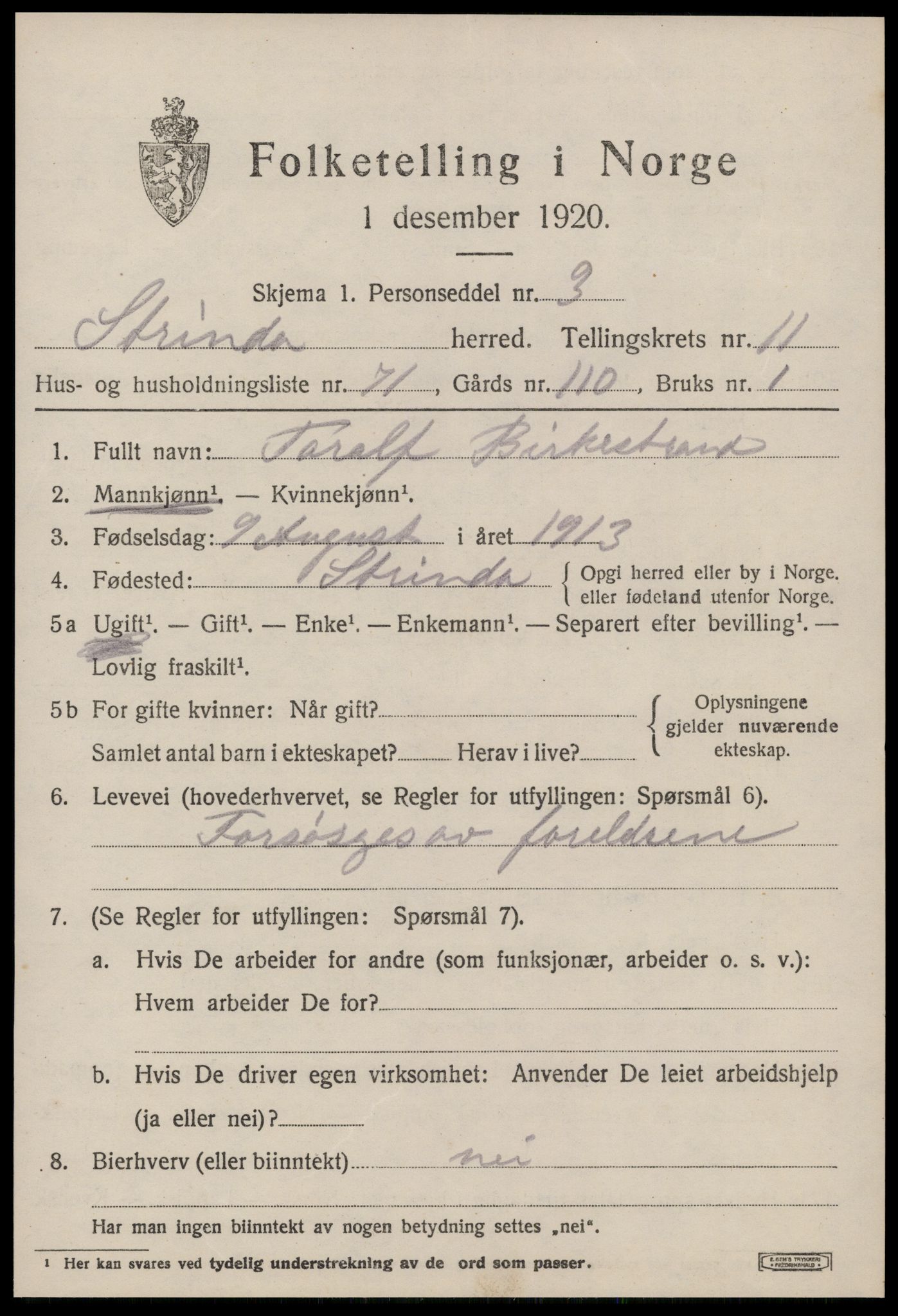 SAT, 1920 census for Strinda, 1920, p. 26112