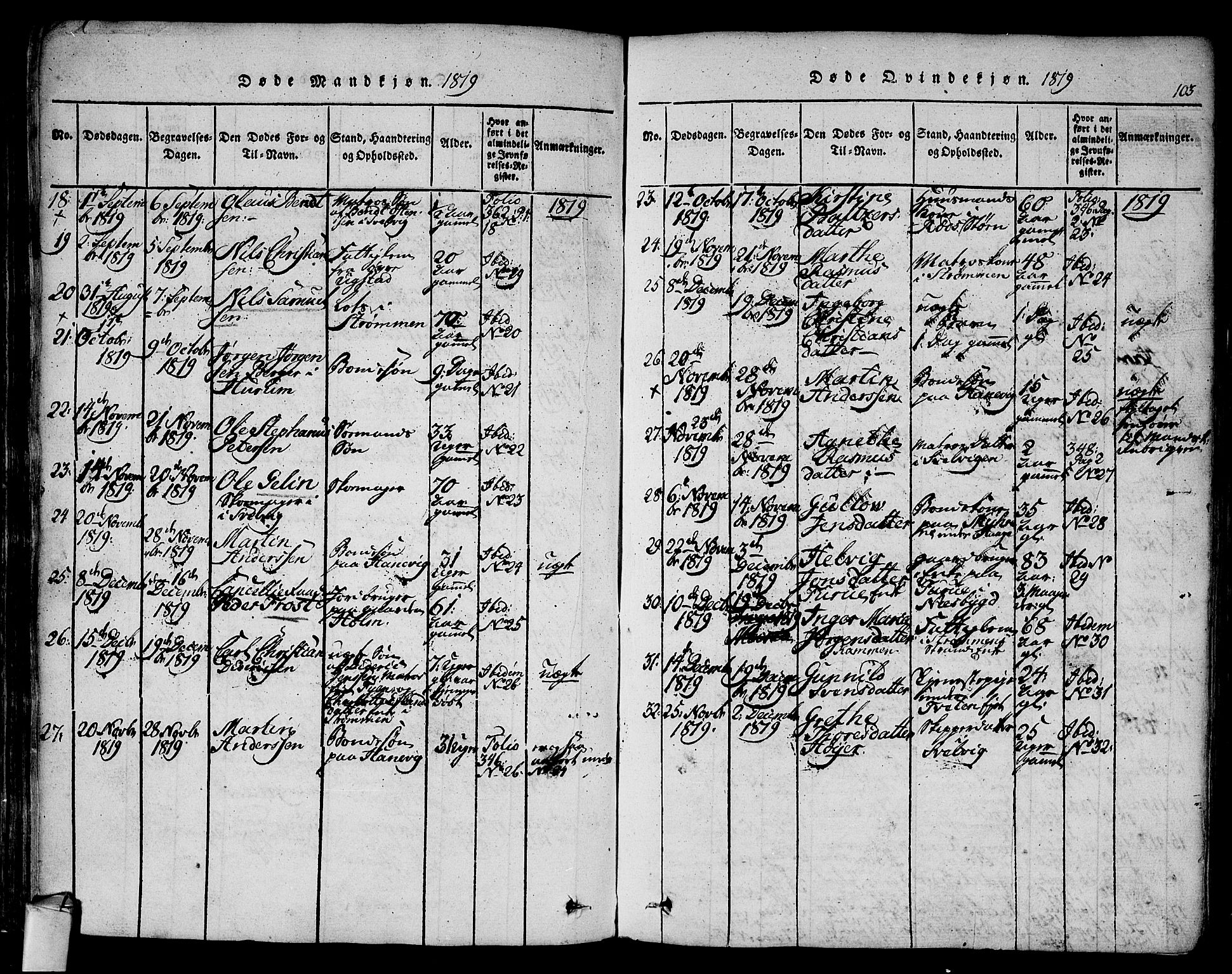 Hurum kirkebøker, AV/SAKO-A-229/F/Fa/L0009: Parish register (official) no. 9, 1816-1826, p. 103