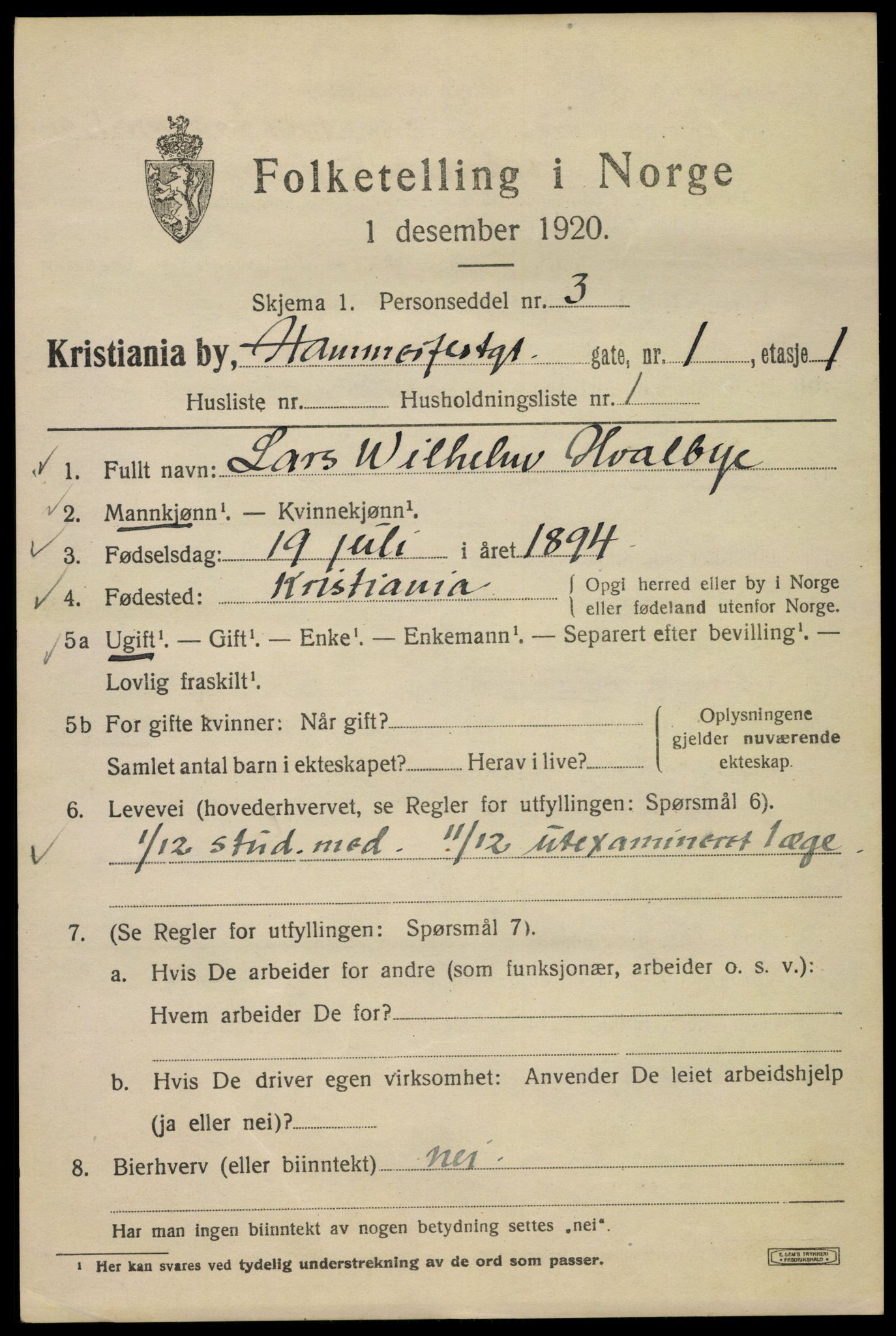 SAO, 1920 census for Kristiania, 1920, p. 267943