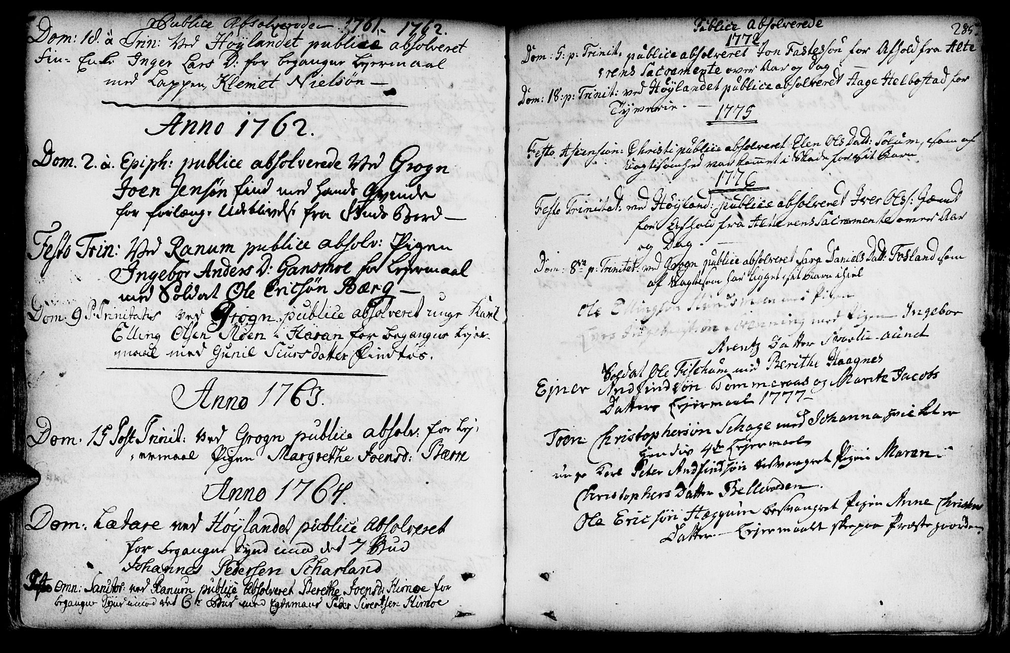 Ministerialprotokoller, klokkerbøker og fødselsregistre - Nord-Trøndelag, SAT/A-1458/764/L0542: Parish register (official) no. 764A02, 1748-1779, p. 285