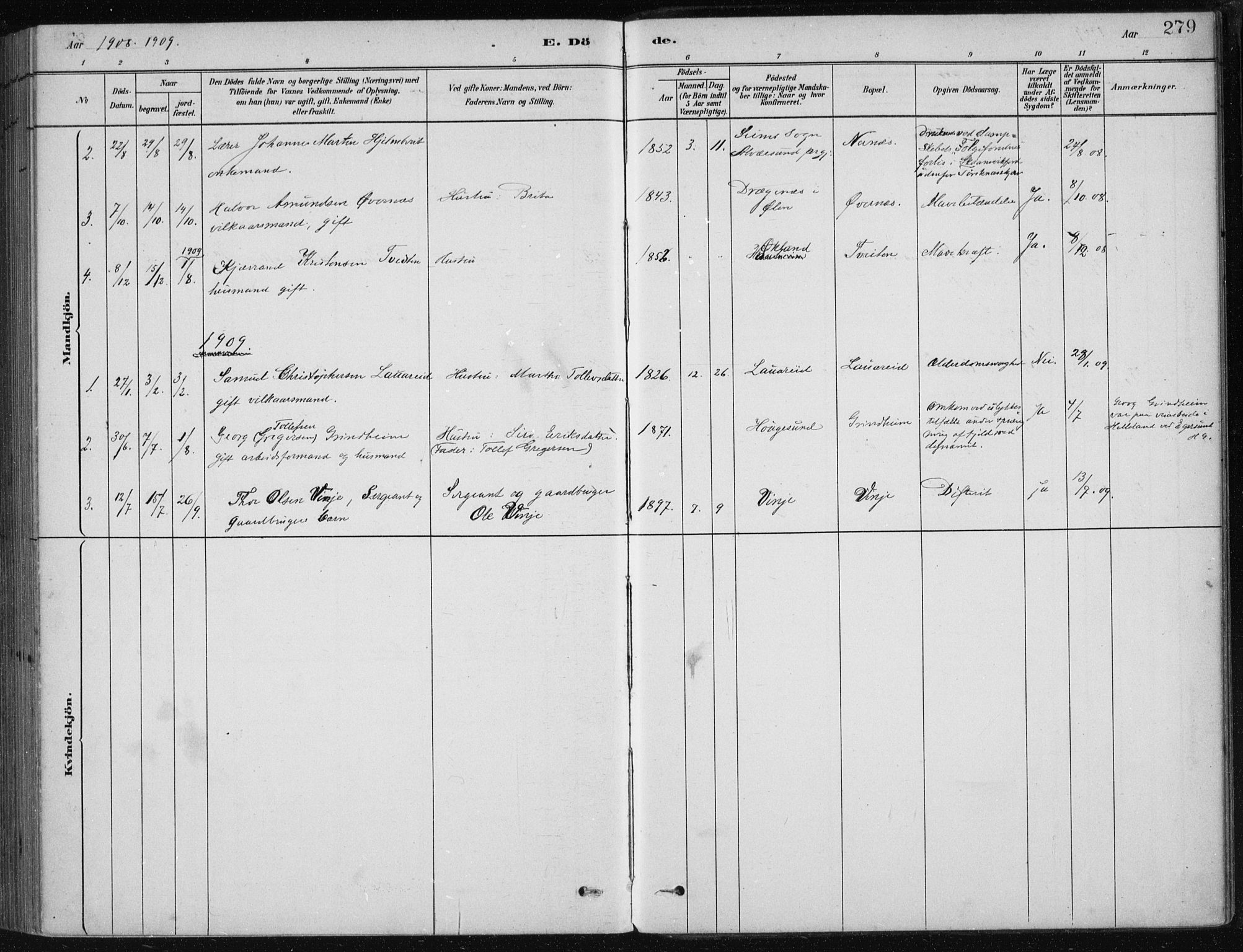 Etne sokneprestembete, SAB/A-75001/H/Haa: Parish register (official) no. D  1, 1879-1919, p. 279