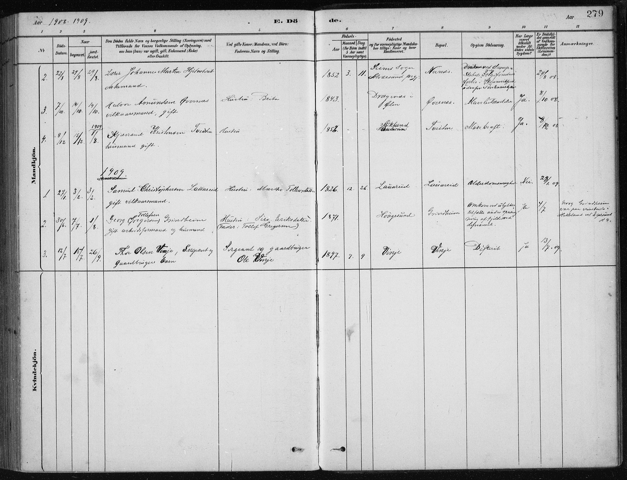 Etne sokneprestembete, AV/SAB-A-75001/H/Haa: Parish register (official) no. D  1, 1879-1919, p. 279