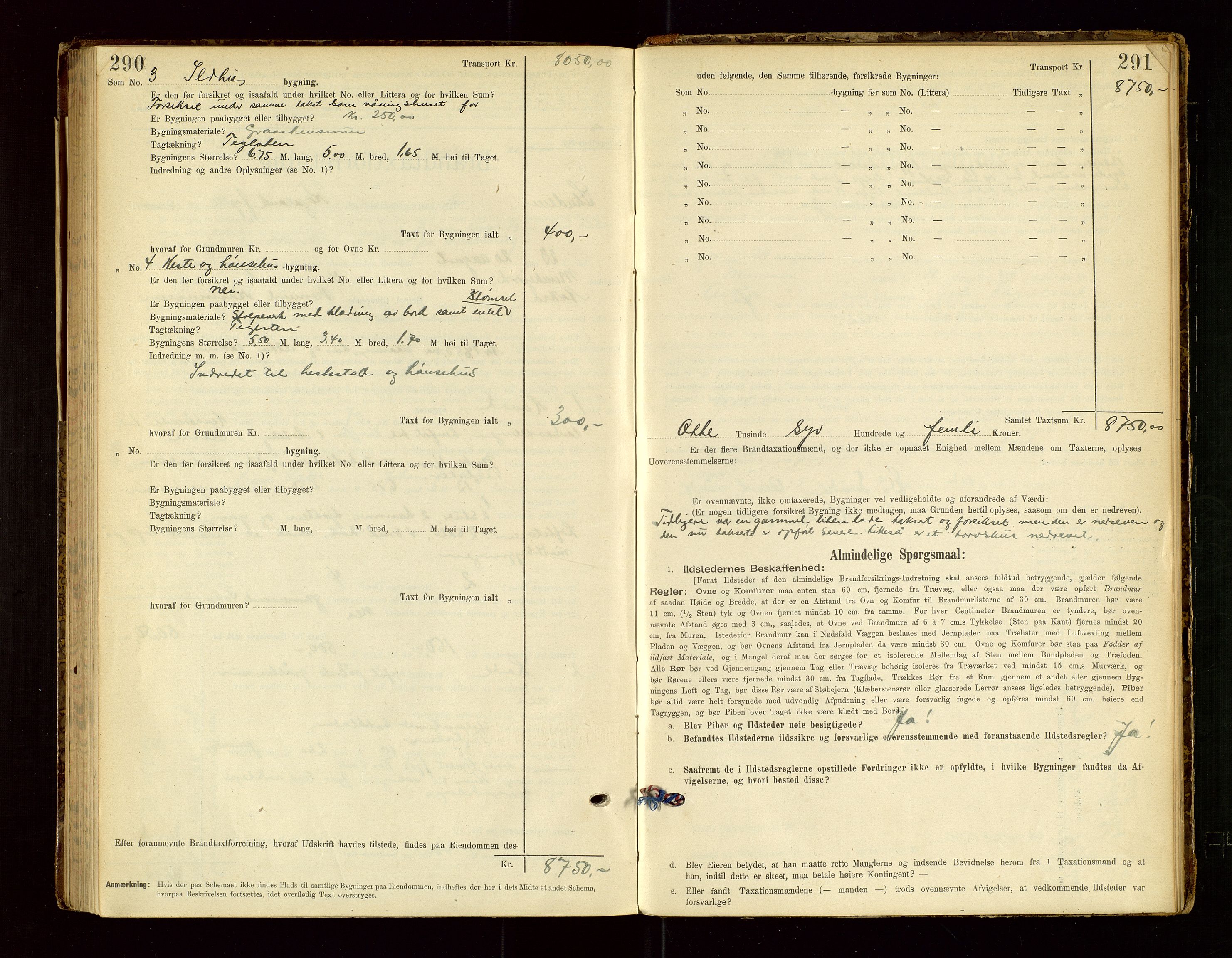 Skudenes lensmannskontor, SAST/A-100444/Gob/L0001: "Brandtaxationsprotokoll", 1895-1924, p. 290-291