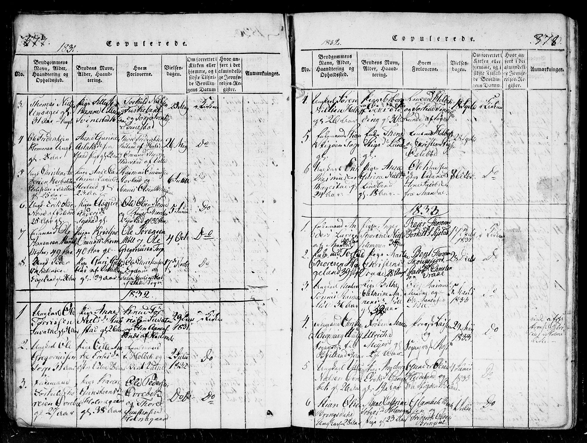 Holum sokneprestkontor, SAK/1111-0022/F/Fa/Faa/L0004: Parish register (official) no. A 4, 1820-1849, p. 377-378