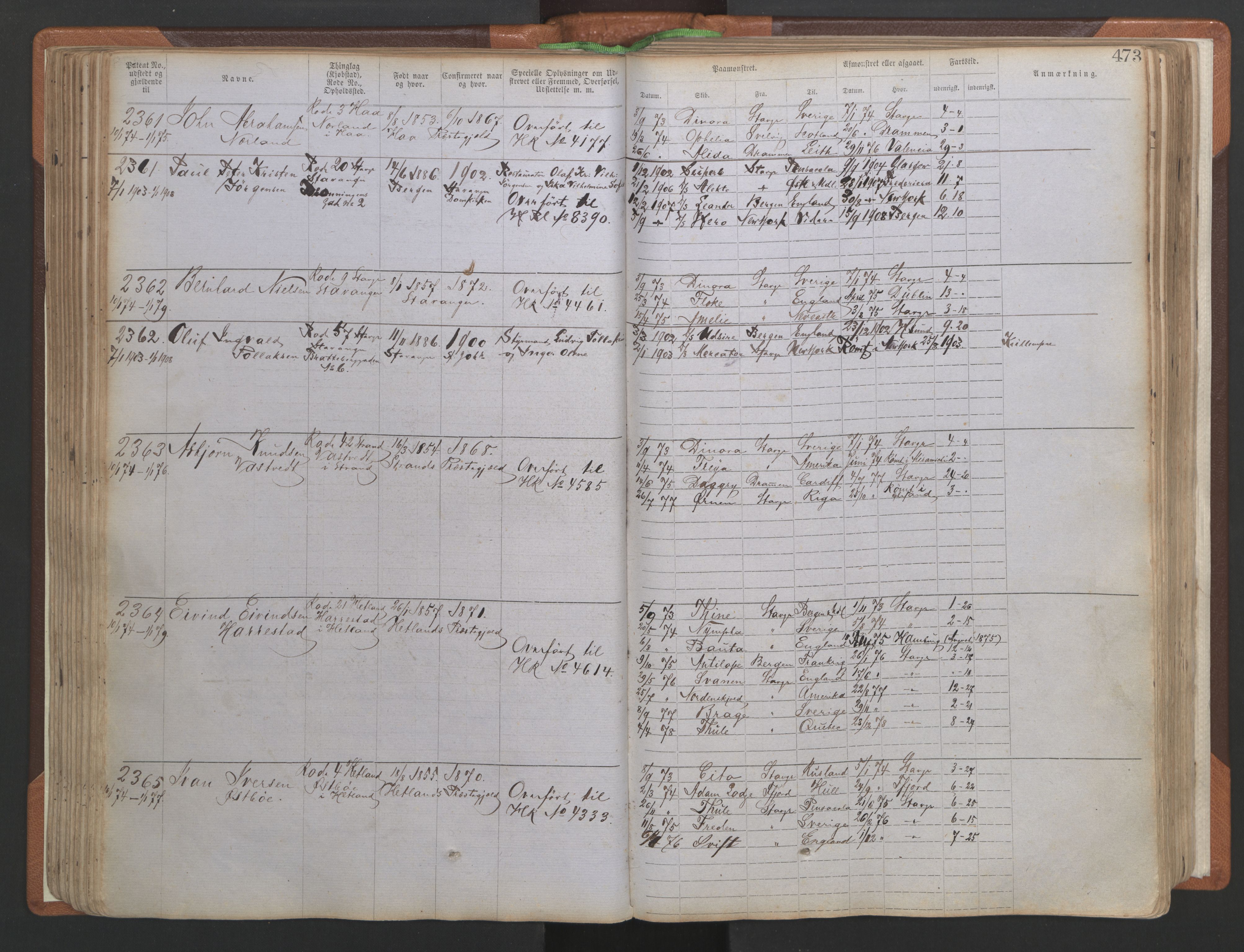 Stavanger sjømannskontor, AV/SAST-A-102006/F/Ff/L0005: Annotasjonsrulle No 1, patentnr. 1786-3585 (del 2), 1872-1900, p. 120