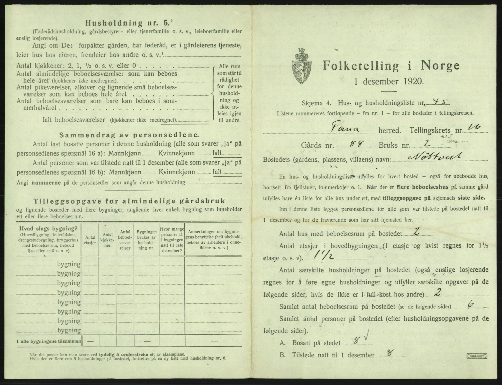 SAB, 1920 census for Fana, 1920, p. 2653