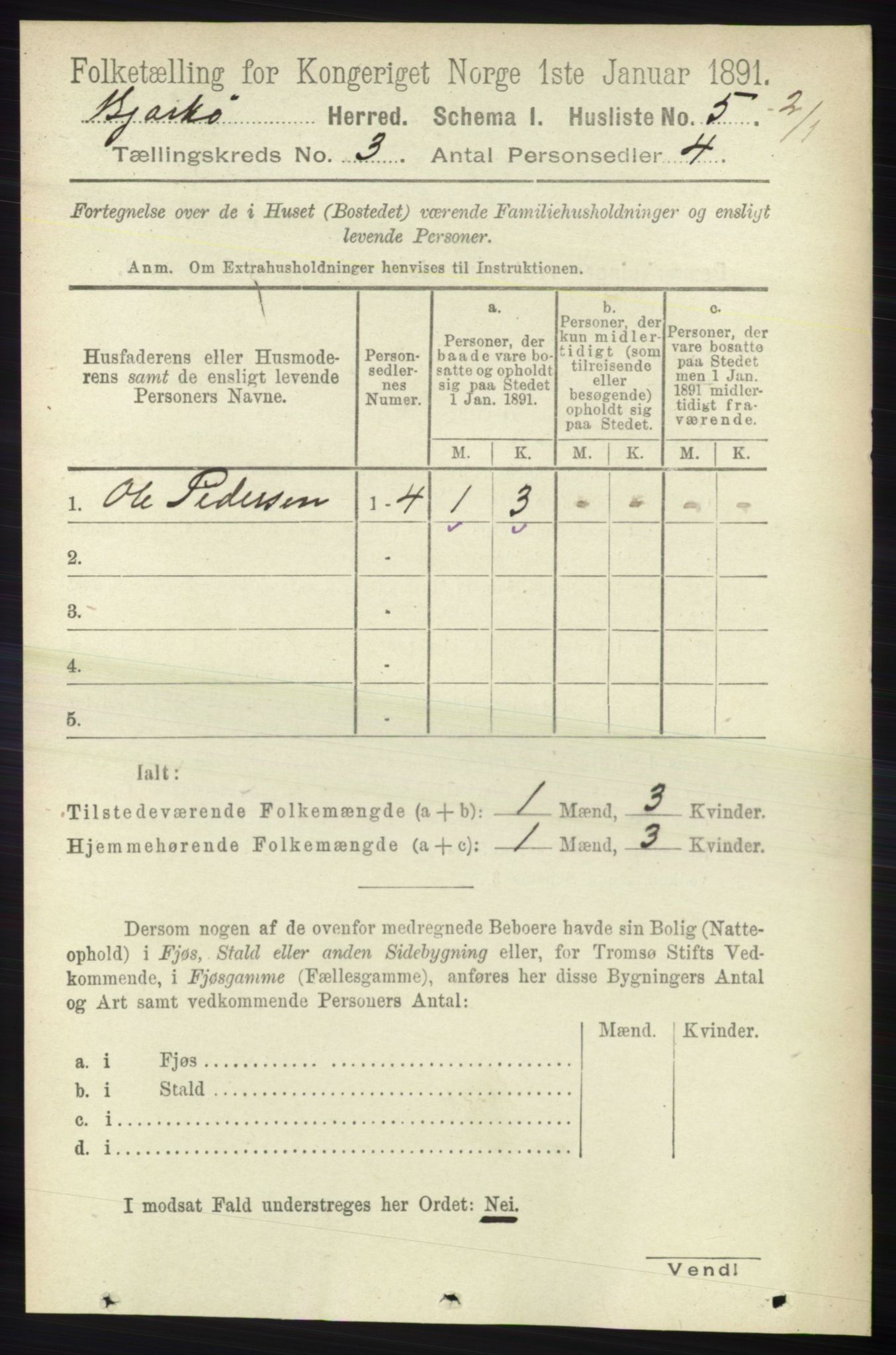 RA, 1891 census for 1915 Bjarkøy, 1891, p. 1485