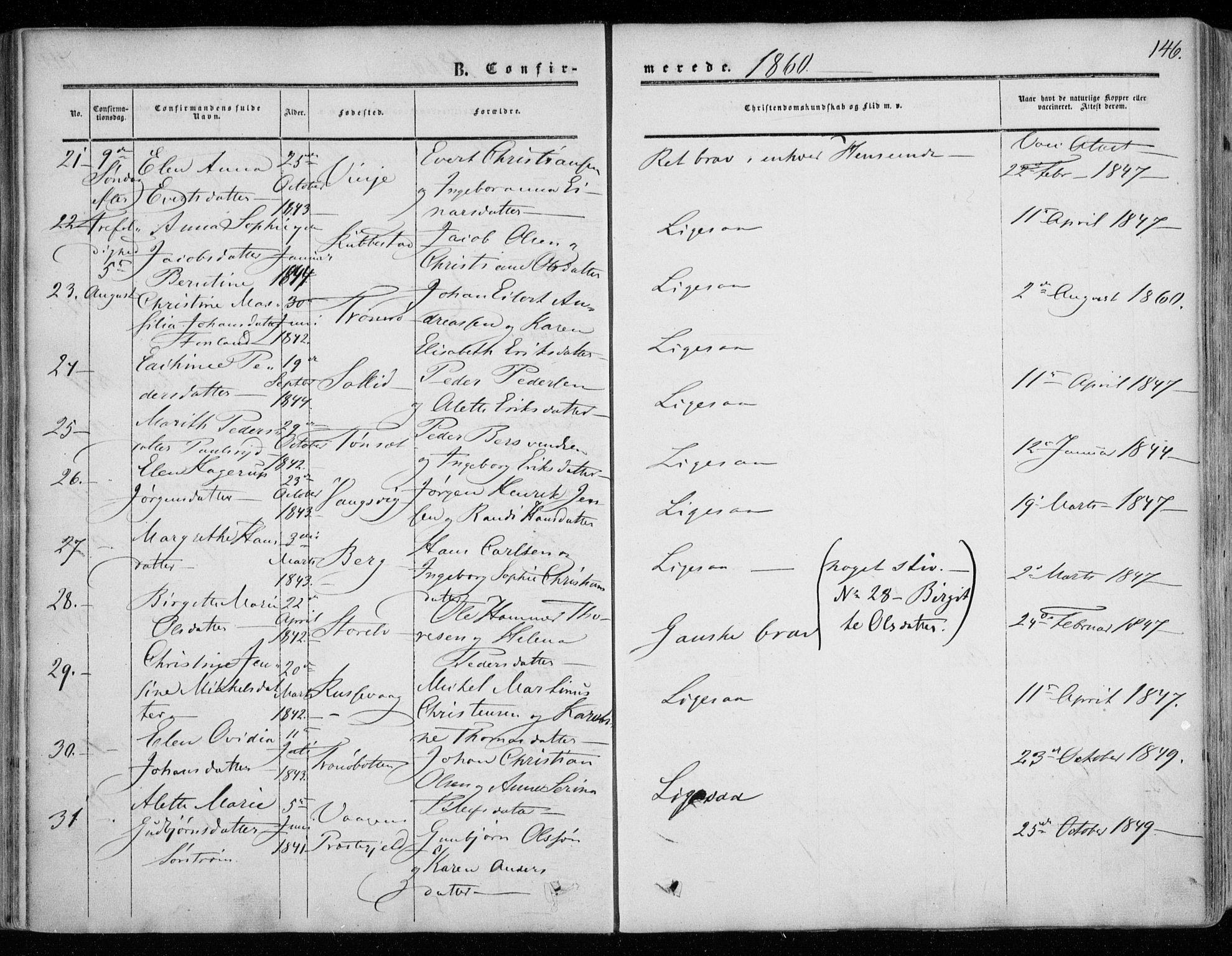 Tranøy sokneprestkontor, AV/SATØ-S-1313/I/Ia/Iaa/L0007kirke: Parish register (official) no. 7, 1856-1866, p. 146