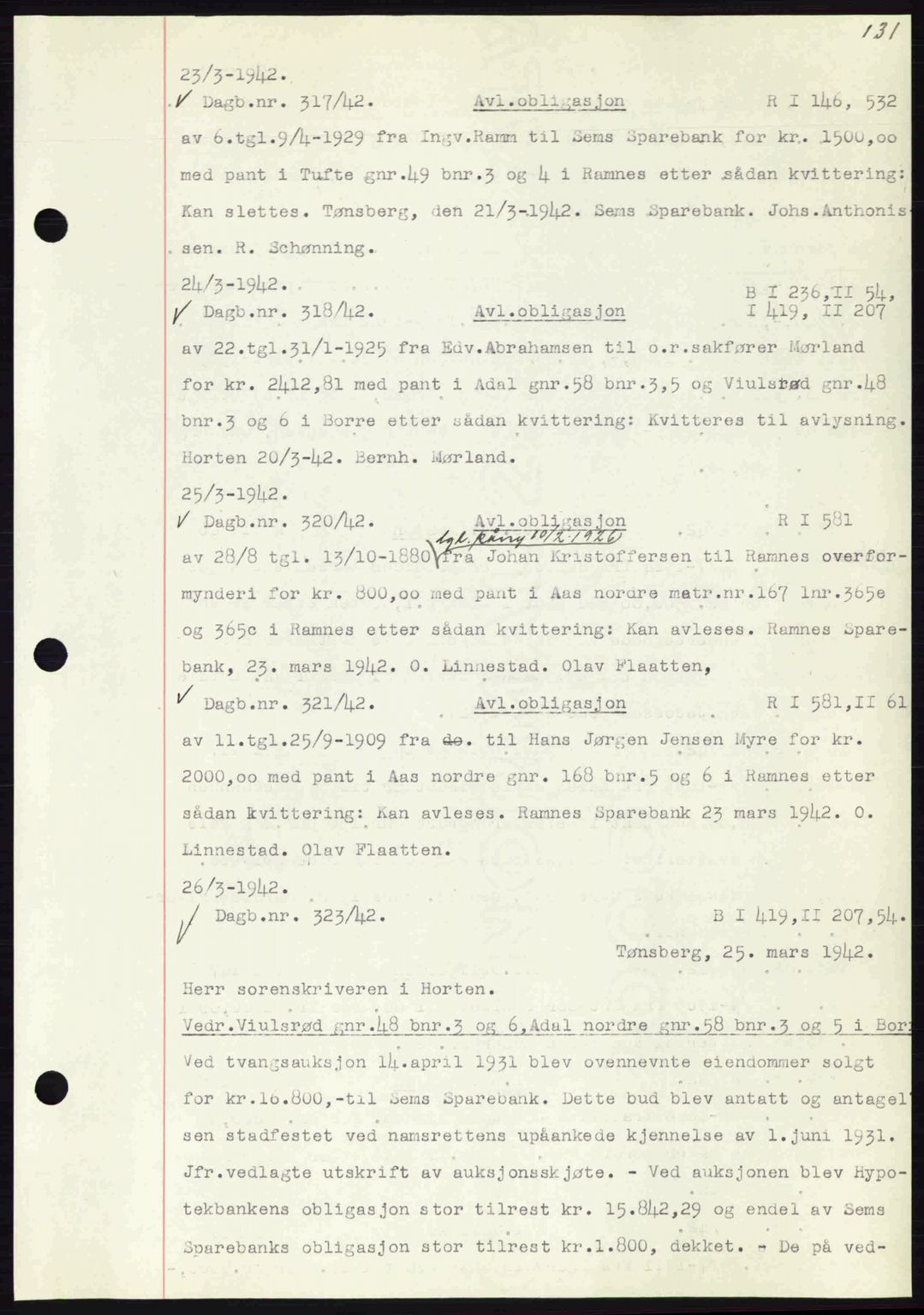 Horten sorenskriveri, SAKO/A-133/G/Ga/Gab/L0003: Mortgage book no. B-5 - B-6, 1941-1943, Diary no: : 317/1942