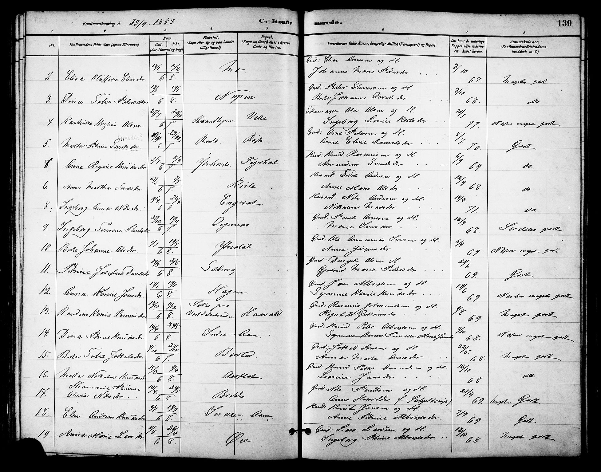 Ministerialprotokoller, klokkerbøker og fødselsregistre - Møre og Romsdal, AV/SAT-A-1454/513/L0189: Parish register (copy) no. 513C03, 1883-1904, p. 139