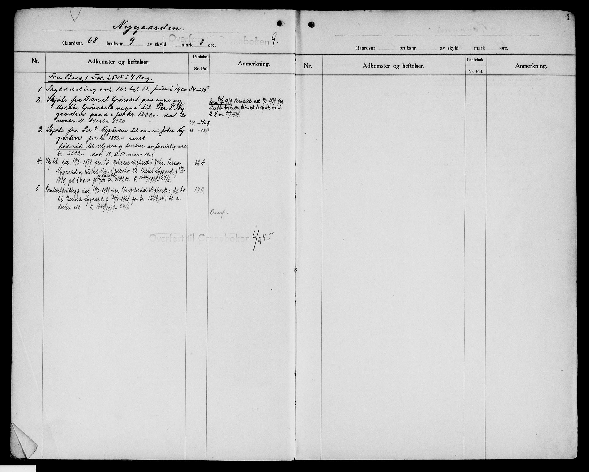 Sør-Østerdal sorenskriveri, SAH/TING-018/H/Ha/Hab/L0045: Mortgage register no. 6, 1920-1950, p. 1