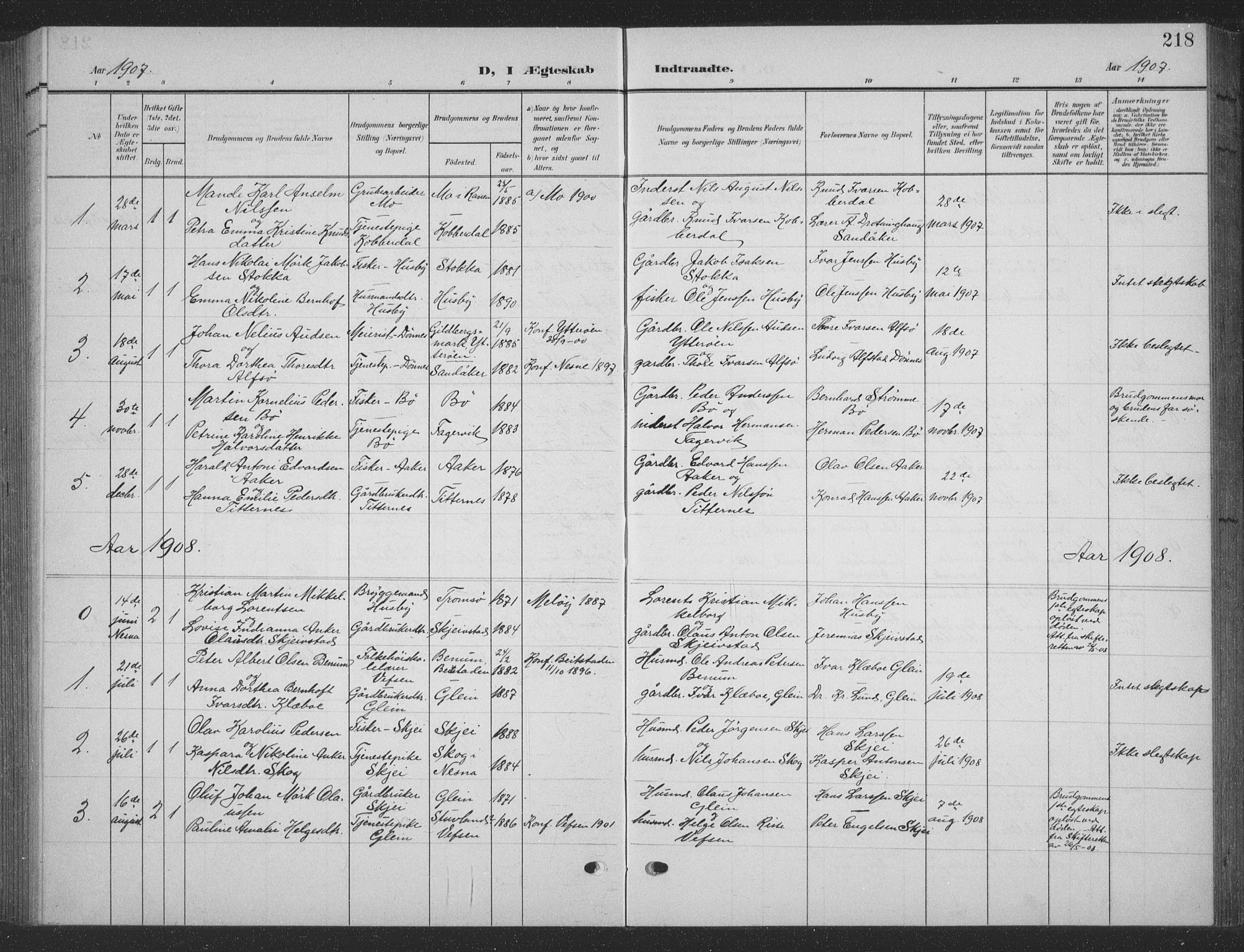 Ministerialprotokoller, klokkerbøker og fødselsregistre - Nordland, AV/SAT-A-1459/835/L0533: Parish register (copy) no. 835C05, 1906-1939, p. 218