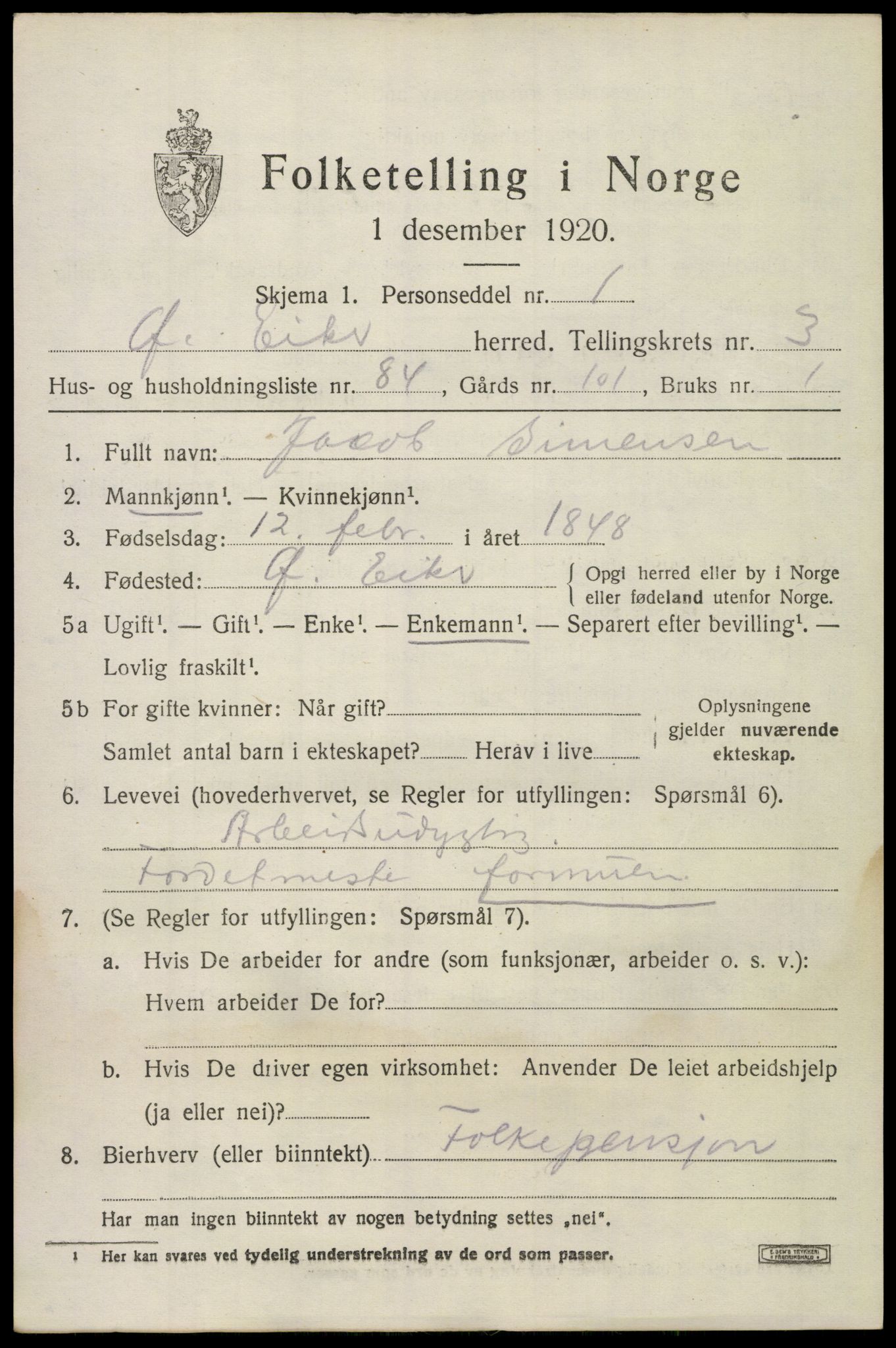 SAKO, 1920 census for Øvre Eiker, 1920, p. 9046