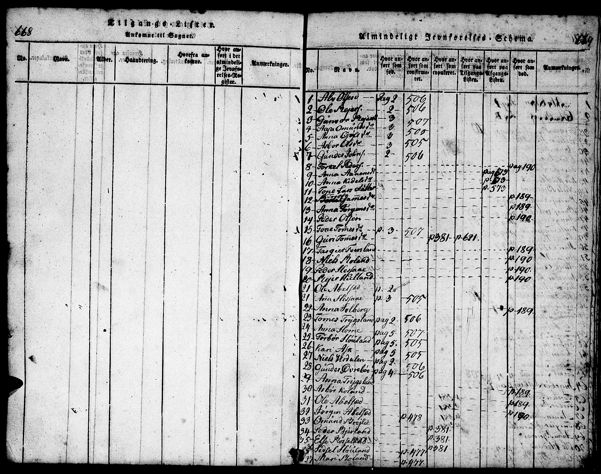 Bjelland sokneprestkontor, SAK/1111-0005/F/Fb/Fba/L0003: Parish register (copy) no. B 3, 1816-1870, p. 668-669