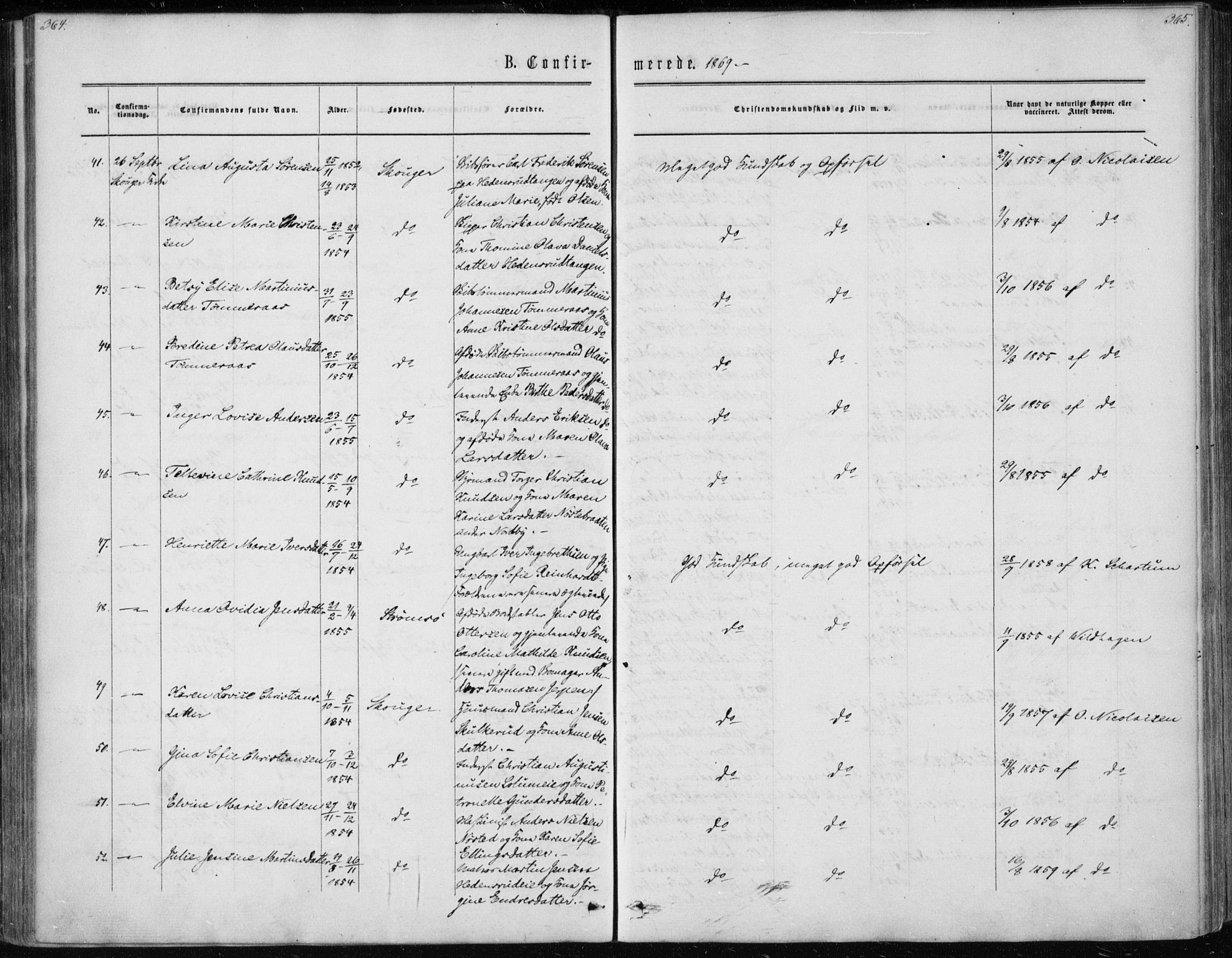 Skoger kirkebøker, AV/SAKO-A-59/F/Fa/L0004: Parish register (official) no. I 4, 1862-1872, p. 364-365