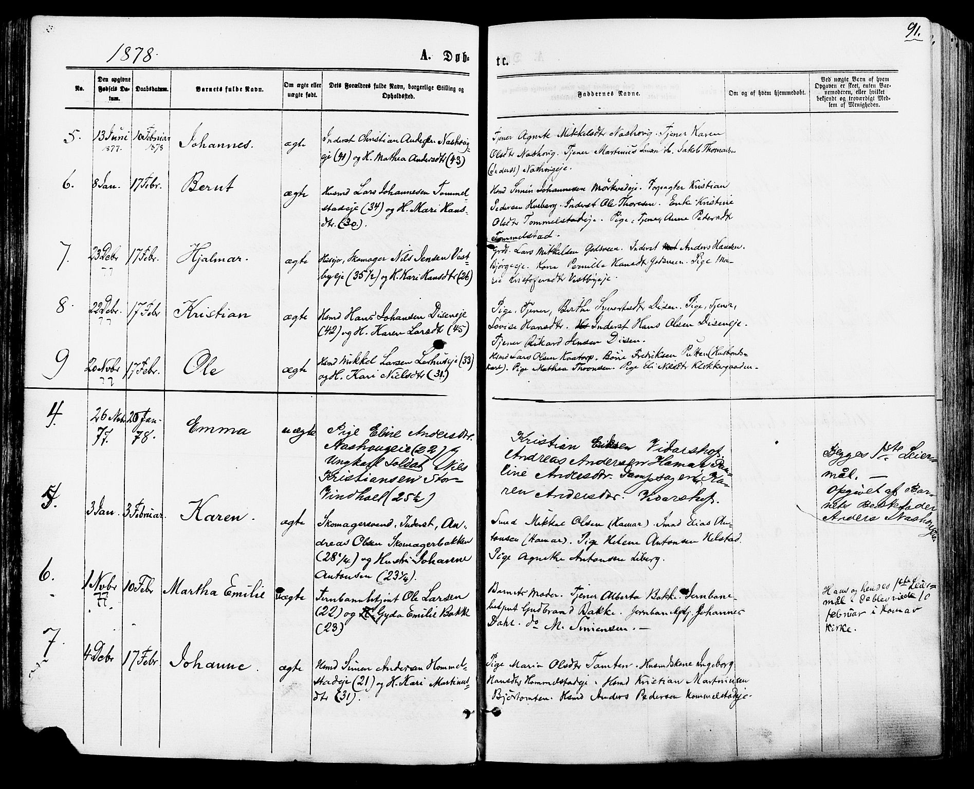 Vang prestekontor, Hedmark, SAH/PREST-008/H/Ha/Haa/L0015: Parish register (official) no. 15, 1871-1885, p. 91