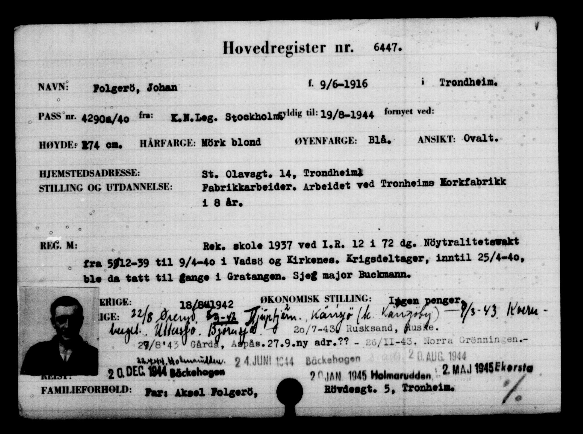 Utenriksstasjonene, Legasjonen i Stockholm, Flyktningkontoret, AV/RA-S-6753/V/Va/L0004: Kjesäterkartoteket, flyktninger med registreringsnr. 3496-6610, 1940-1945, p. 3495