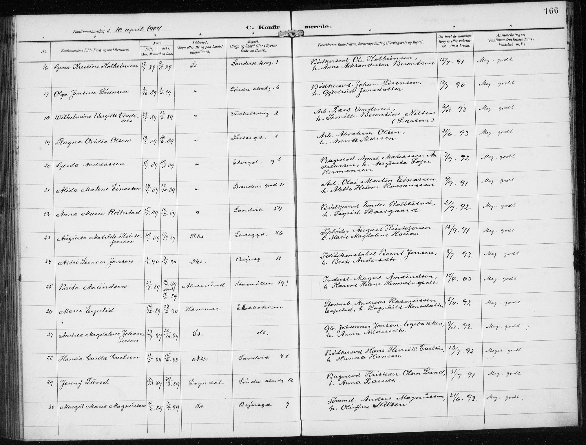 Sandviken Sokneprestembete, AV/SAB-A-77601/H/Ha/L0010: Parish register (official) no. C 1, 1895-1905, p. 166
