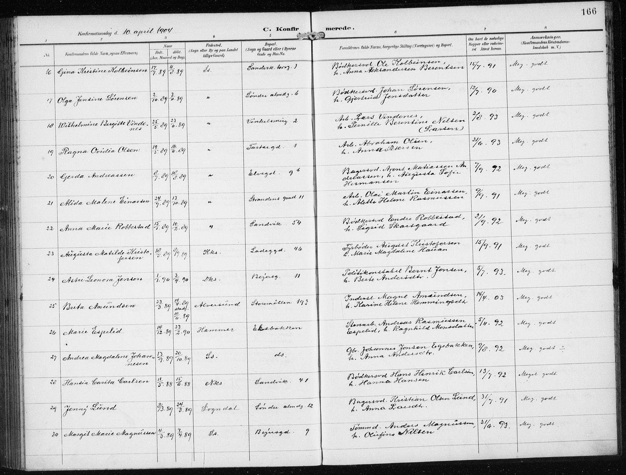 Sandviken Sokneprestembete, SAB/A-77601/H/Ha/L0010: Parish register (official) no. C 1, 1895-1905, p. 166