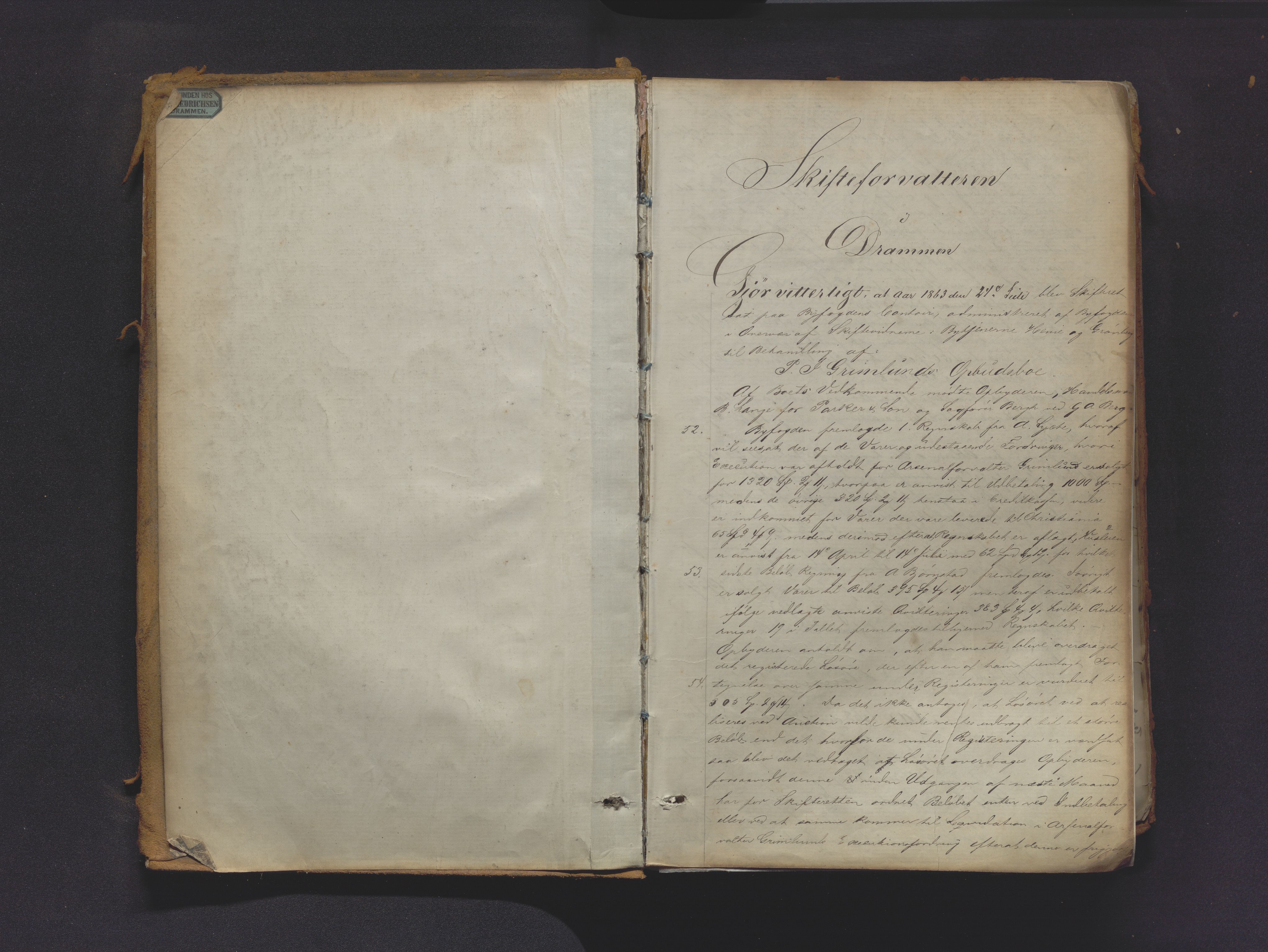 Drammen byfogd, AV/SAKO-A-222/H/Hb/Hbc/L0011: Skifteforhandlingsprotokoll., 1863-1873, p. 1