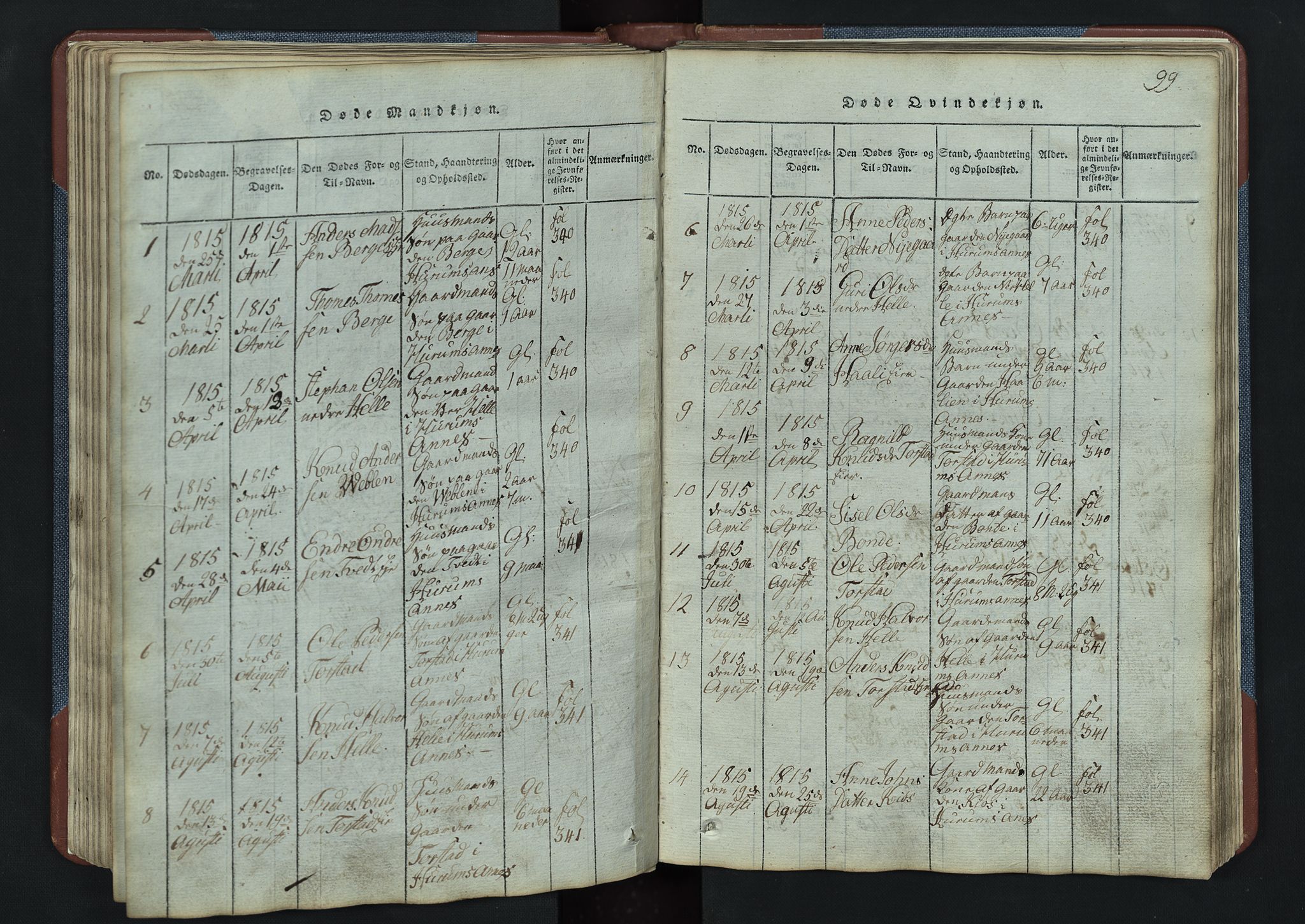 Vang prestekontor, Valdres, SAH/PREST-140/H/Hb/L0003: Parish register (copy) no. 3, 1814-1892, p. 99