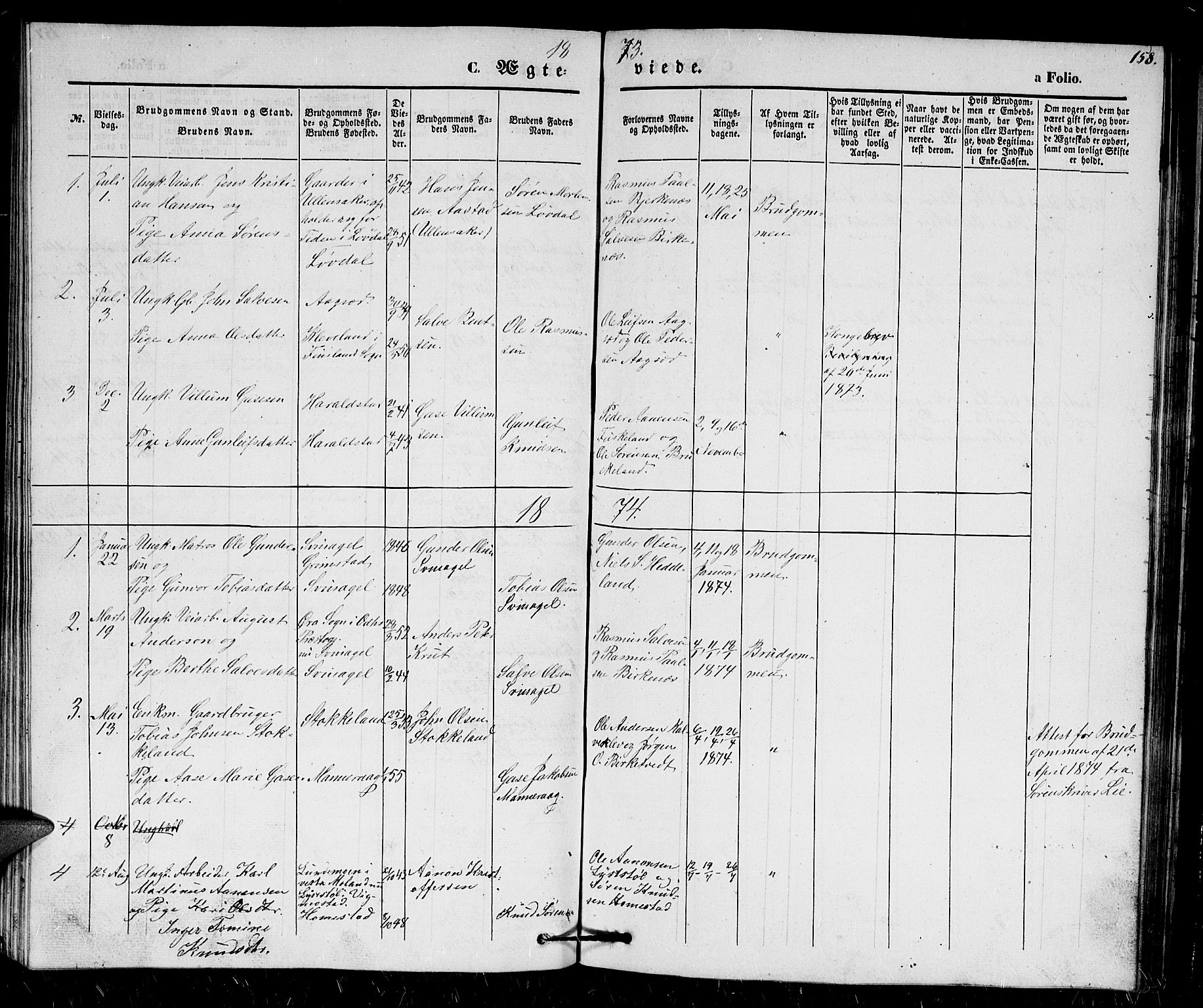 Holum sokneprestkontor, AV/SAK-1111-0022/F/Fb/Fbb/L0002: Parish register (copy) no. B 2, 1847-1874, p. 158