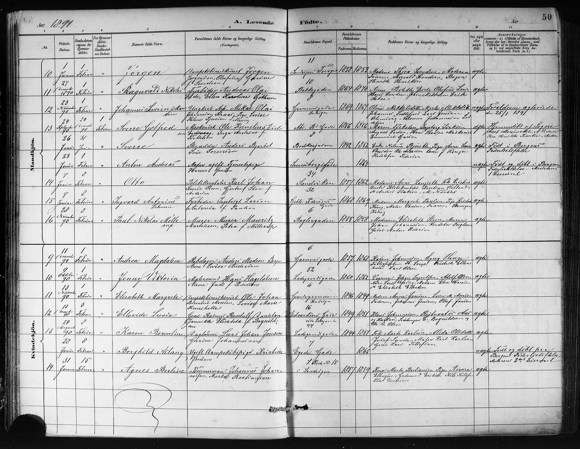 Sandviken Sokneprestembete, AV/SAB-A-77601/H/Hb/L0002: Parish register (copy) no. A 3, 1888-1902, p. 50