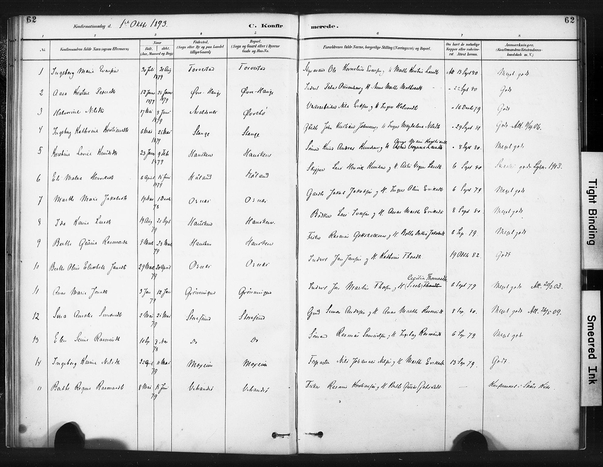 Torvastad sokneprestkontor, AV/SAST-A -101857/H/Ha/Haa/L0015: Parish register (official) no. A 14, 1888-1899, p. 62