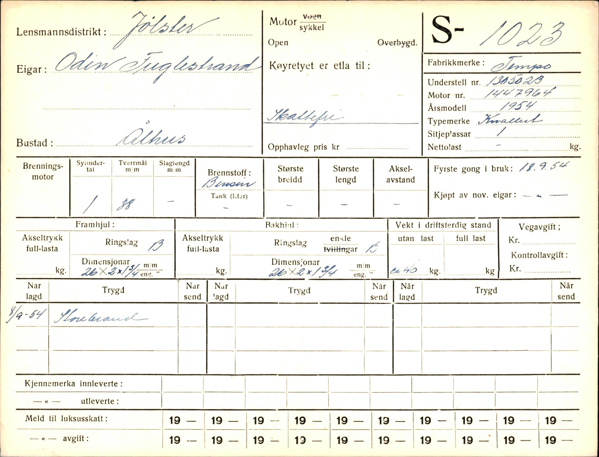 Statens vegvesen, Sogn og Fjordane vegkontor, AV/SAB-A-5301/4/F/L0003: Registerkort utmeldte Fjordane S1000-2499, 1930-1961, p. 40