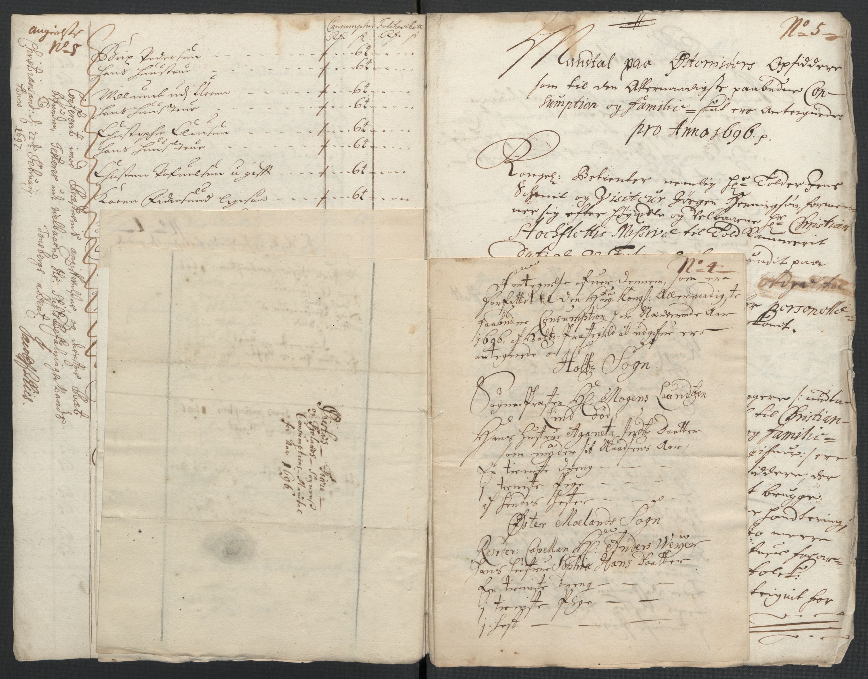 Rentekammeret inntil 1814, Reviderte regnskaper, Fogderegnskap, AV/RA-EA-4092/R39/L2313: Fogderegnskap Nedenes, 1696-1697, p. 57