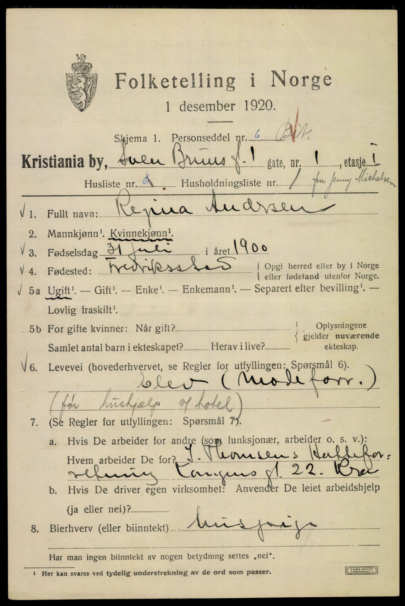 SAO, 1920 census for Kristiania, 1920, p. 554737