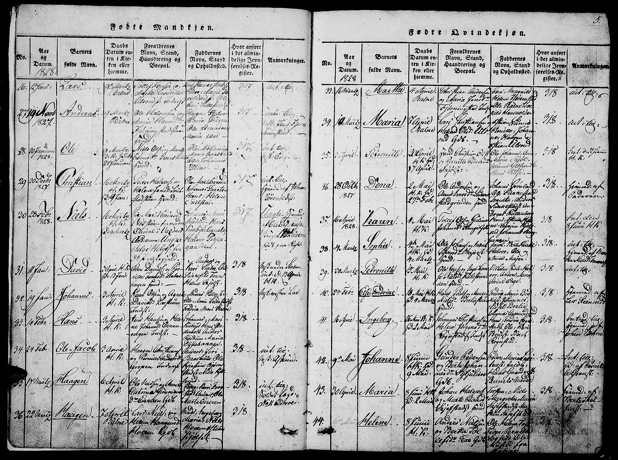 Østre Toten prestekontor, AV/SAH-PREST-104/H/Ha/Hab/L0001: Parish register (copy) no. 1, 1827-1839, p. 5