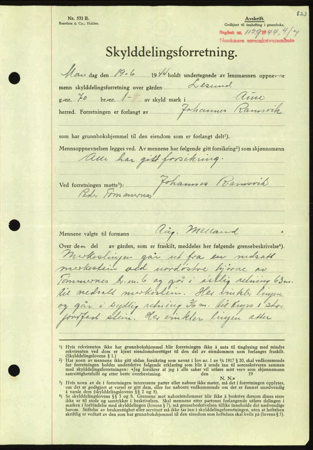 Nordmøre sorenskriveri, AV/SAT-A-4132/1/2/2Ca: Mortgage book no. A97, 1944-1944, Diary no: : 1129/1944