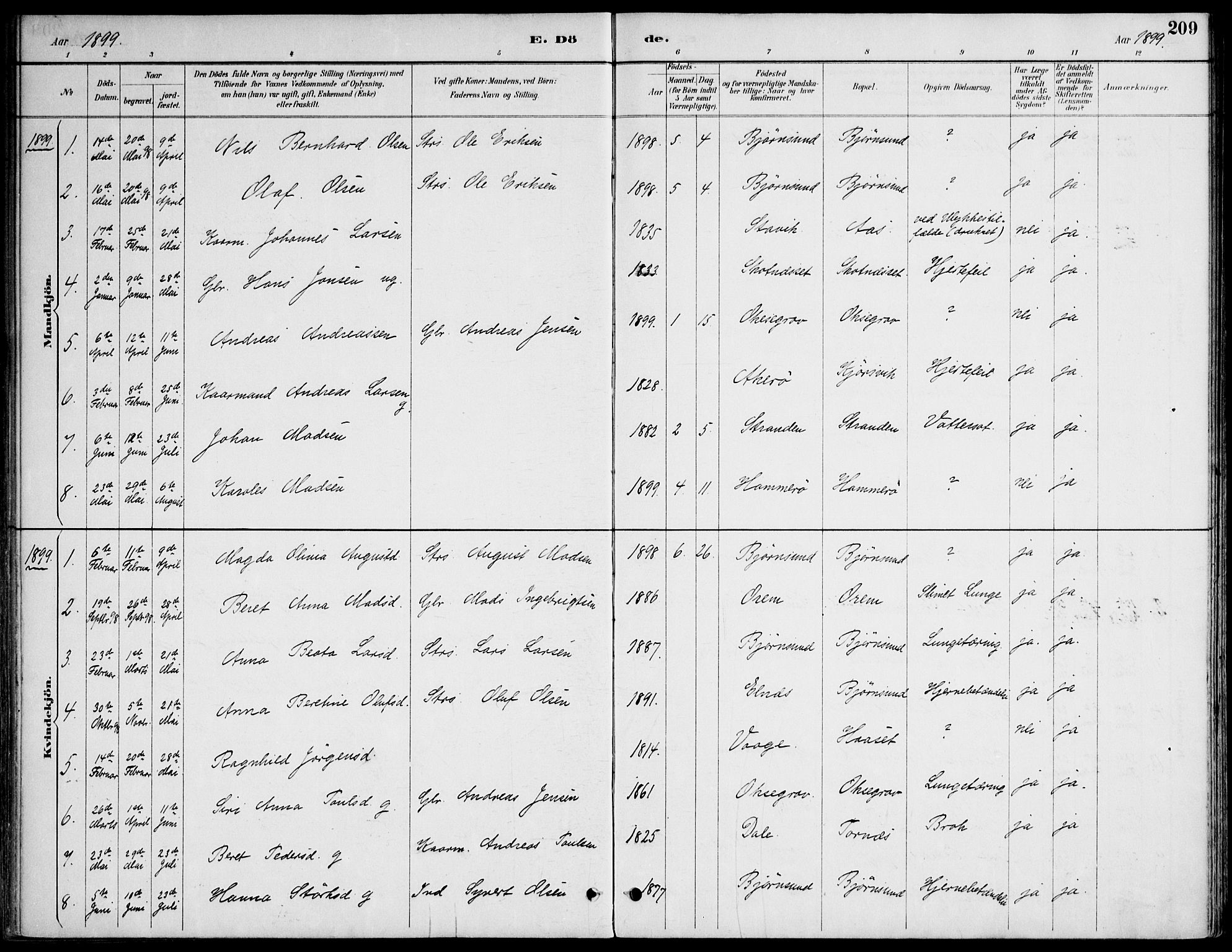 Ministerialprotokoller, klokkerbøker og fødselsregistre - Møre og Romsdal, AV/SAT-A-1454/565/L0750: Parish register (official) no. 565A04, 1887-1905, p. 209