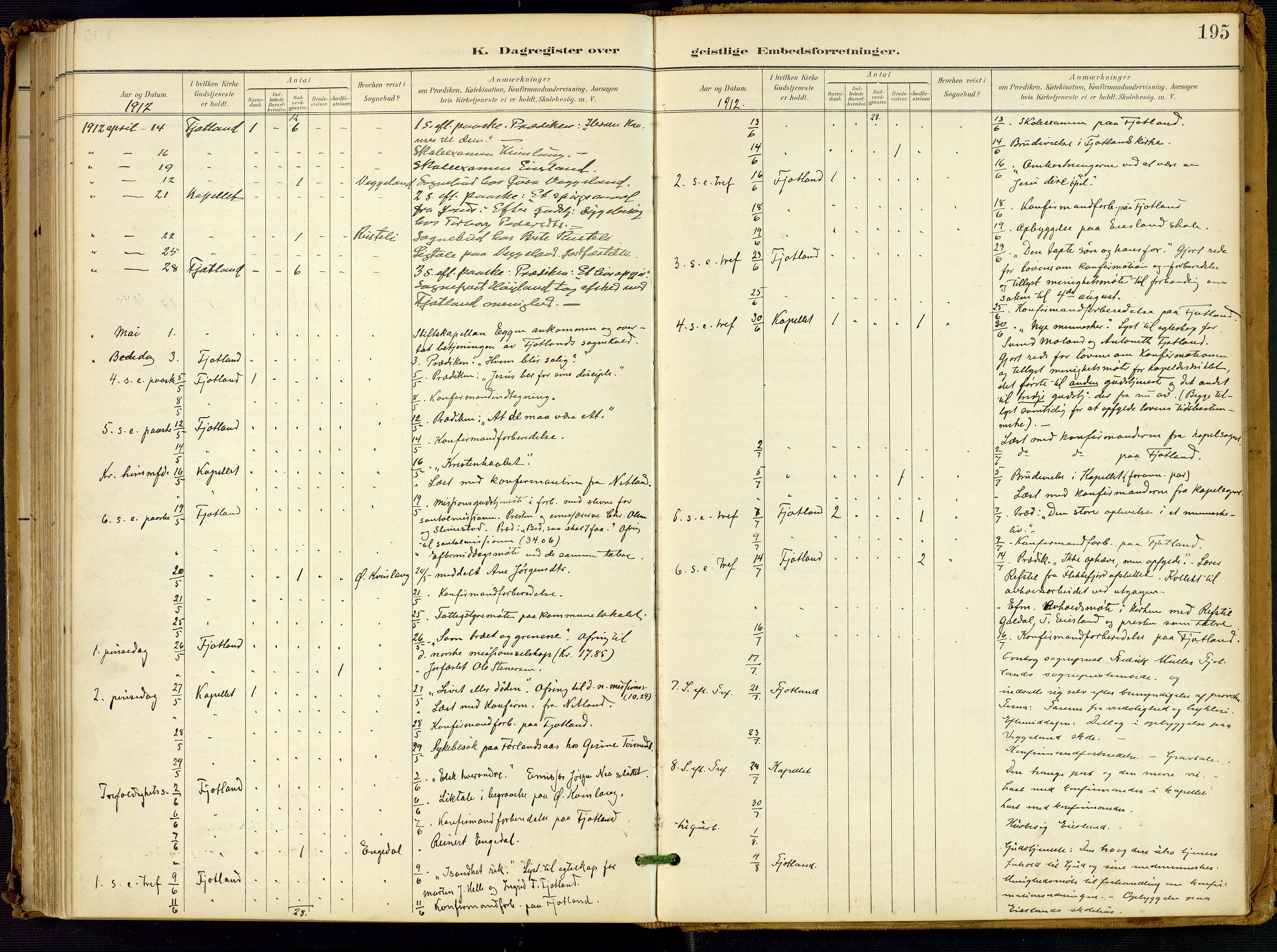 Fjotland sokneprestkontor, AV/SAK-1111-0010/F/Fa/L0003: Parish register (official) no. A 3, 1899-1917, p. 195