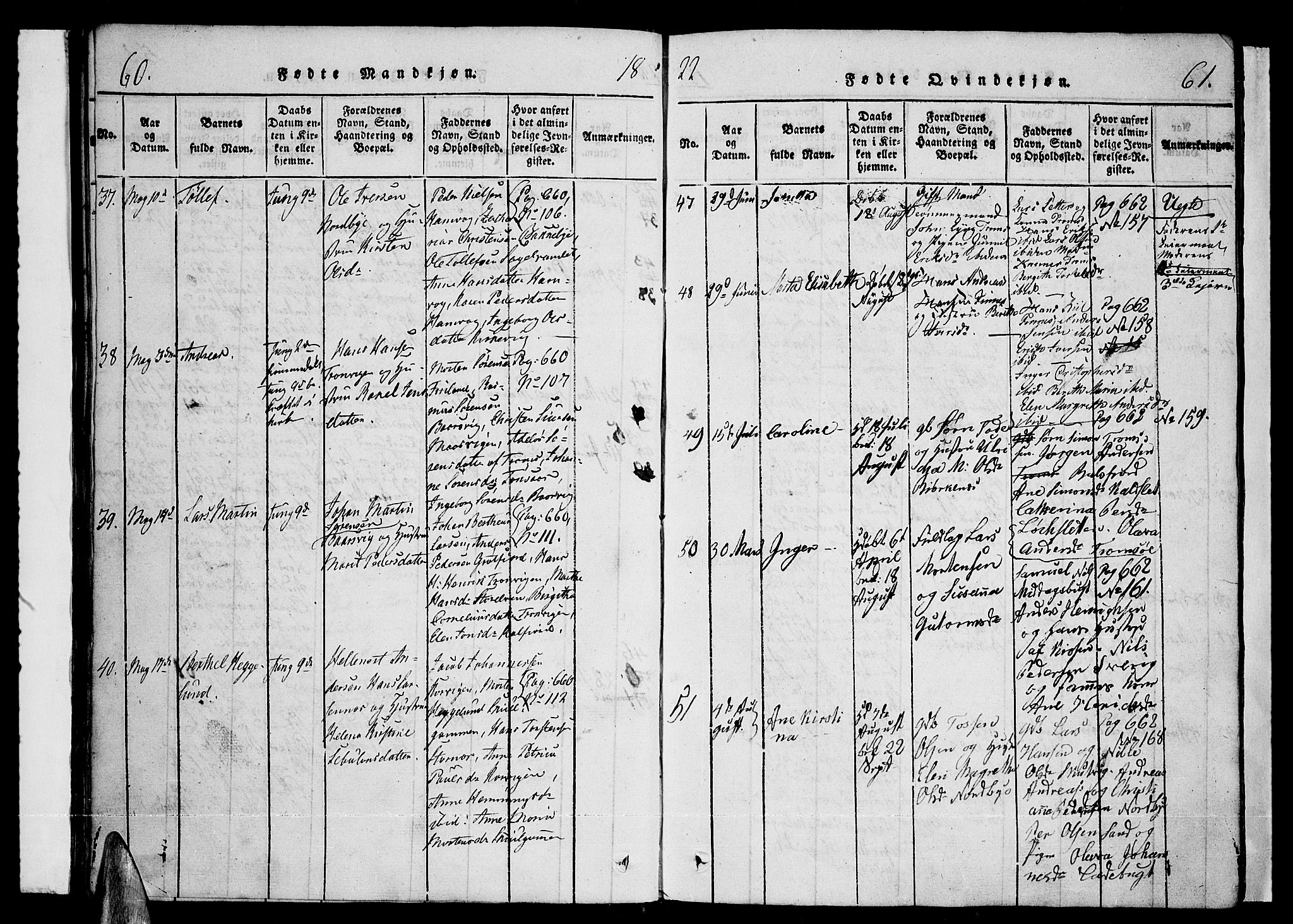 Tromsø sokneprestkontor/stiftsprosti/domprosti, AV/SATØ-S-1343/G/Ga/L0007kirke: Parish register (official) no. 7, 1821-1828, p. 60-61