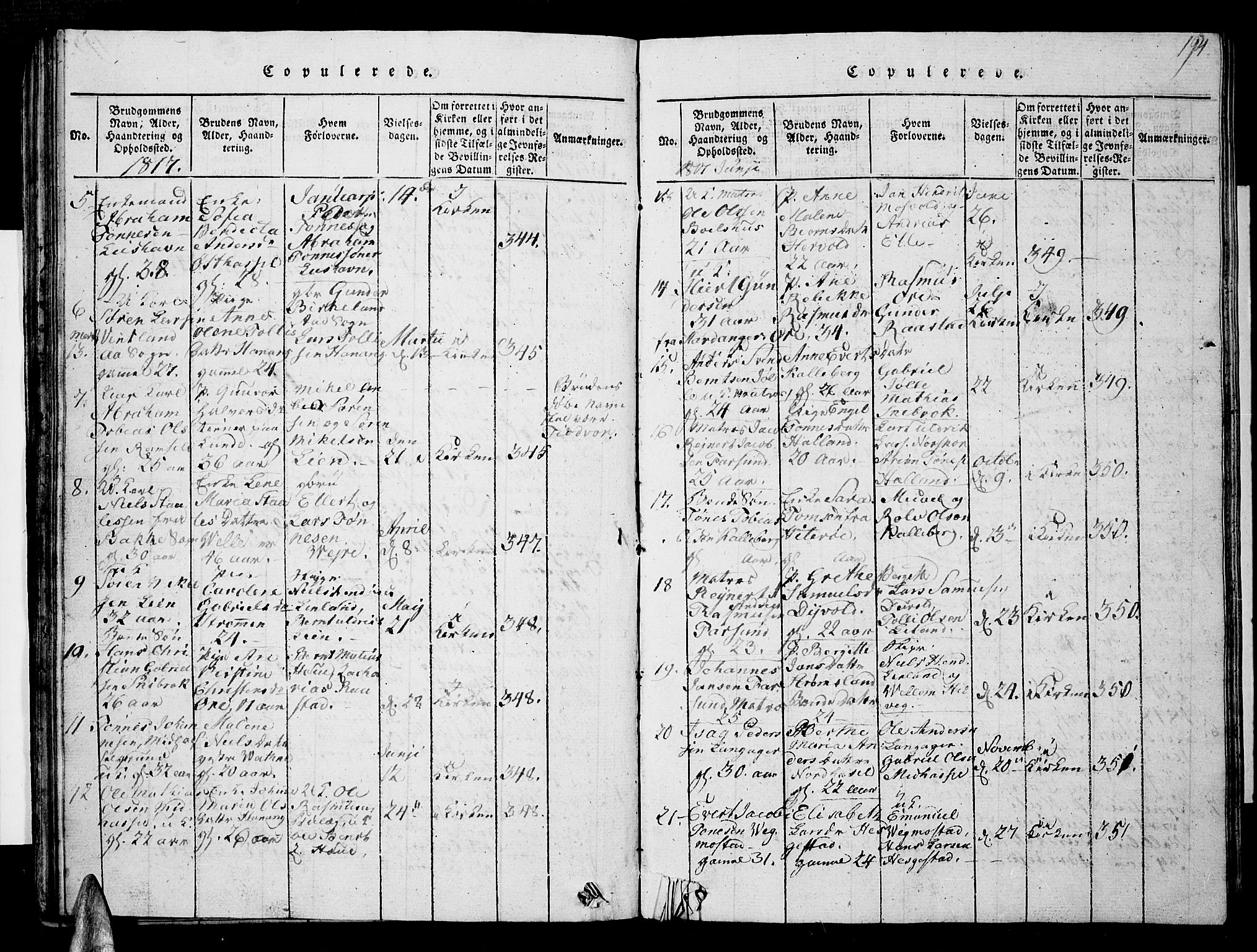 Lista sokneprestkontor, AV/SAK-1111-0027/F/Fb/L0001: Parish register (copy) no. B 1, 1816-1832, p. 194