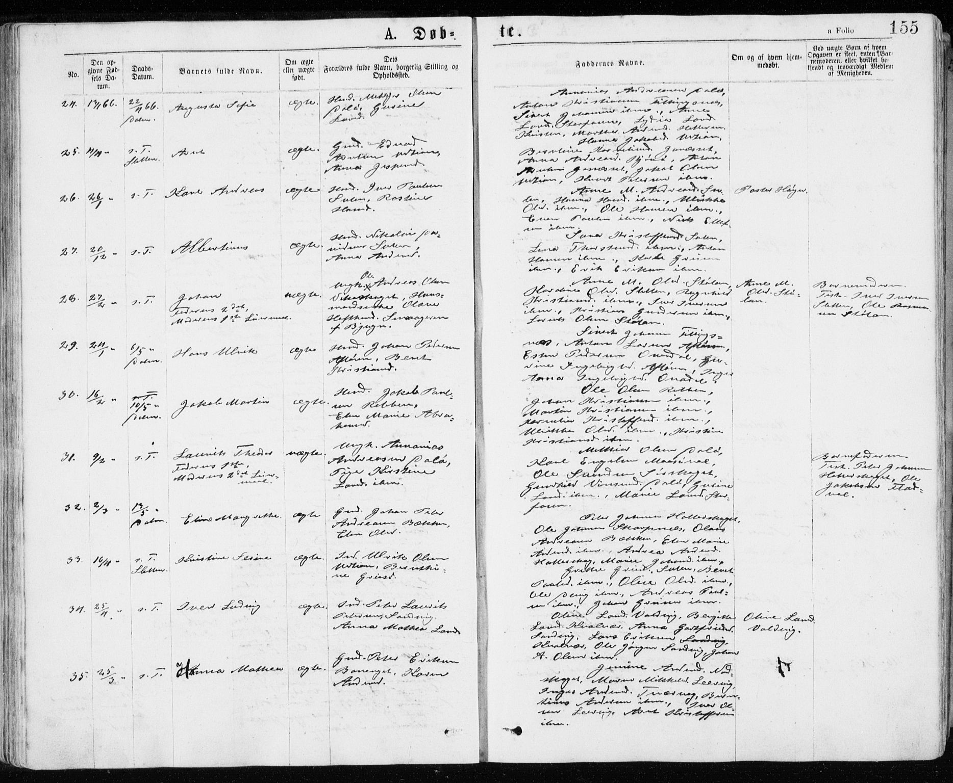 Ministerialprotokoller, klokkerbøker og fødselsregistre - Sør-Trøndelag, AV/SAT-A-1456/640/L0576: Parish register (official) no. 640A01, 1846-1876, p. 155