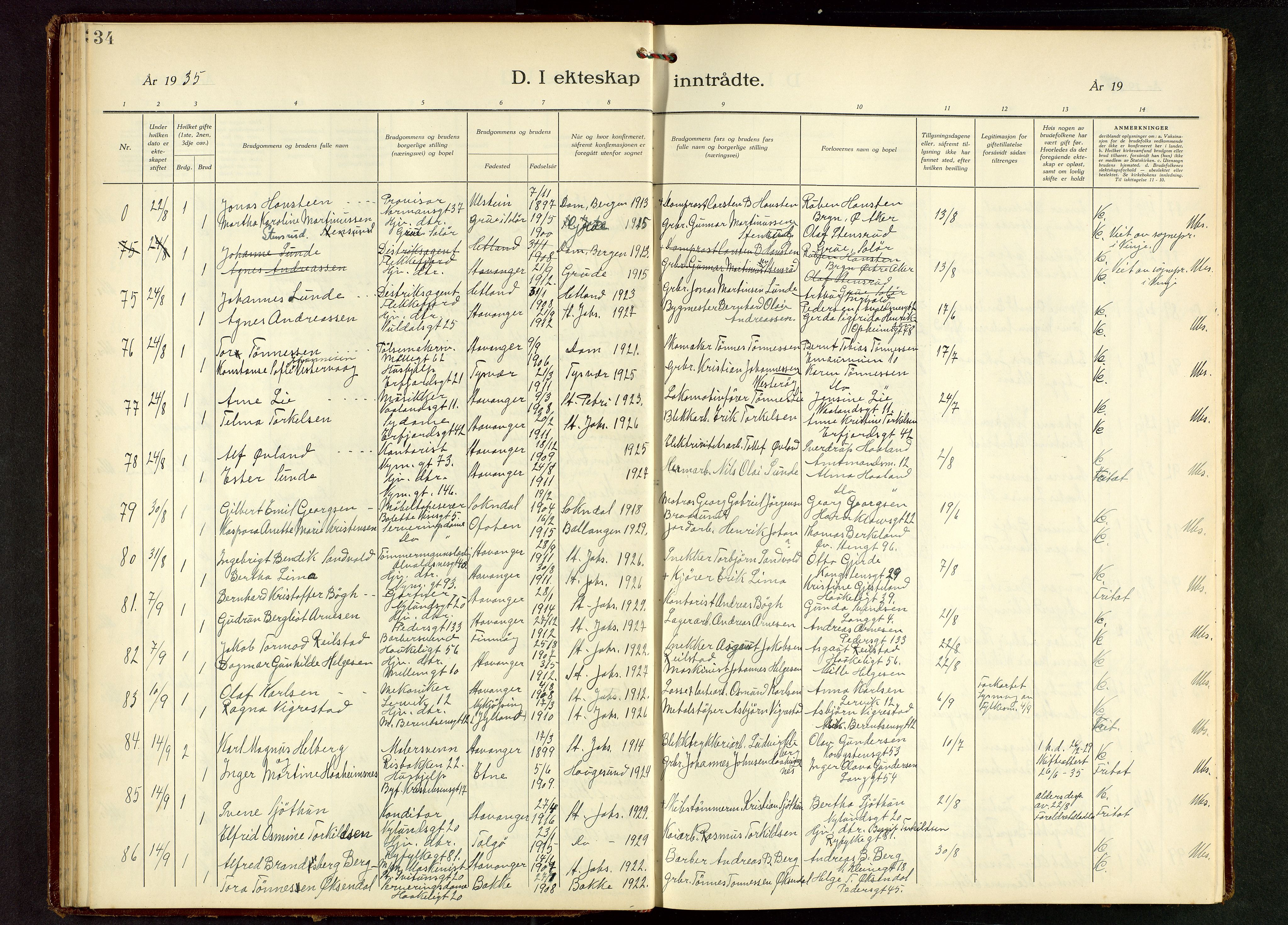St. Johannes sokneprestkontor, SAST/A-101814/001/30/30BB/L0010: Parish register (copy) no. B 10, 1933-1946, p. 34