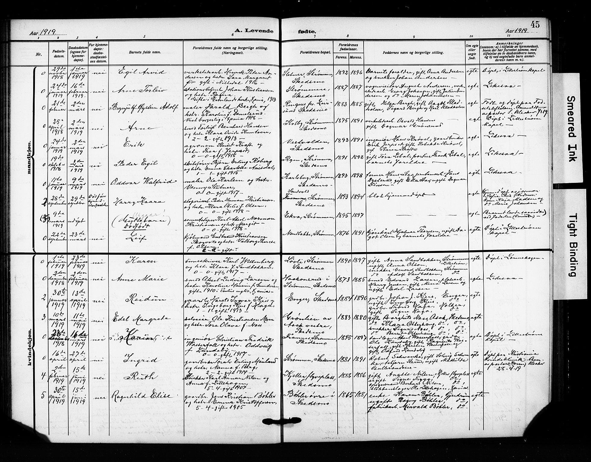 Skedsmo prestekontor Kirkebøker, AV/SAO-A-10033a/G/Ga/L0006: Parish register (copy) no. I 6, 1912-1926, p. 45