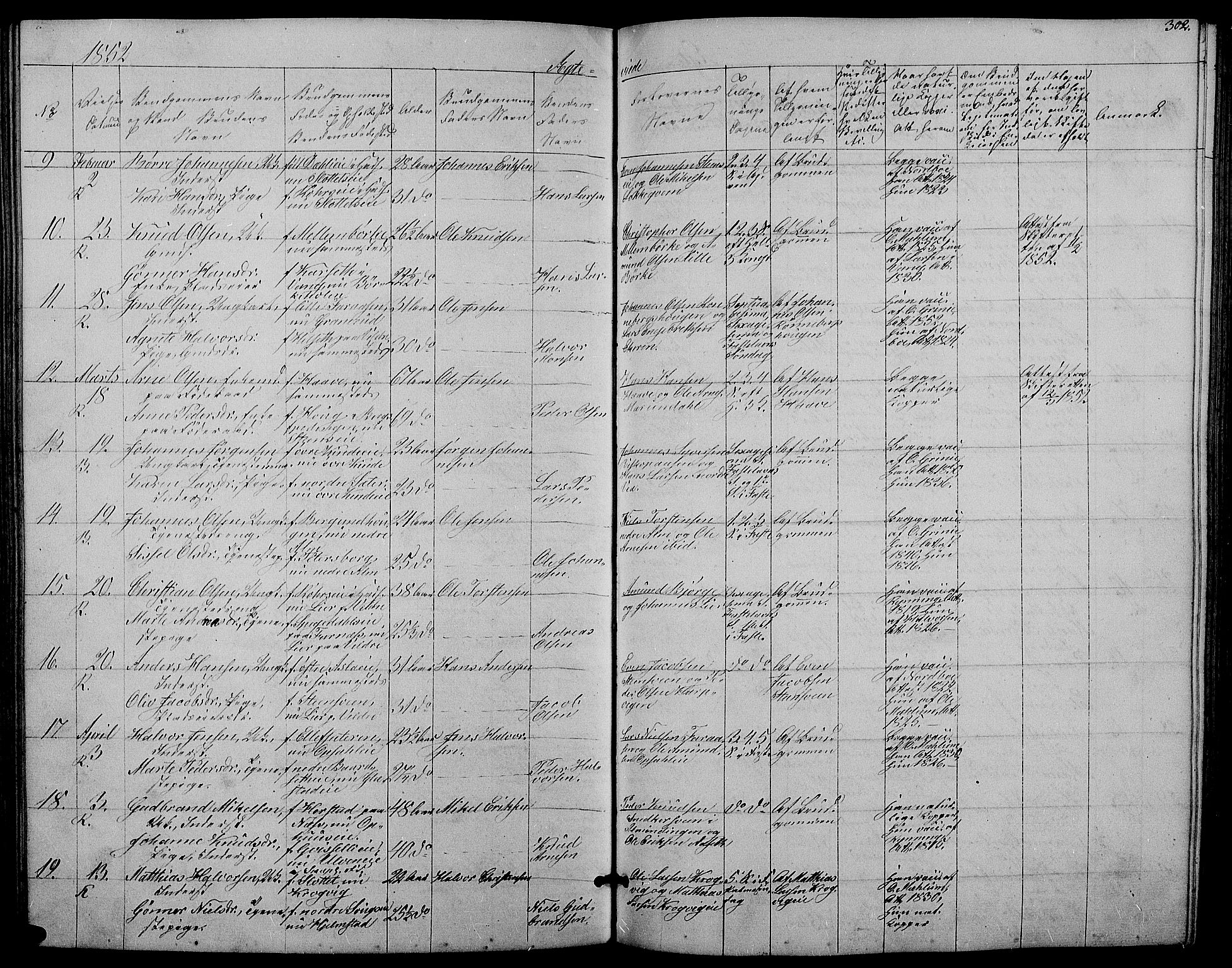 Ringsaker prestekontor, SAH/PREST-014/L/La/L0006: Parish register (copy) no. 6, 1851-1860, p. 302